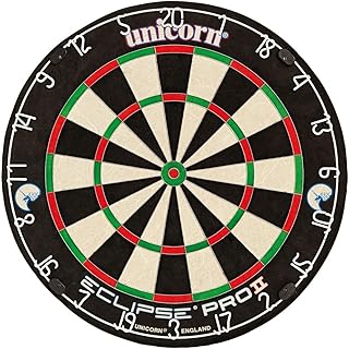 Unicorn Eclipse Pro 2 Bristle Steel Tip Dartboard with American Legend Dartboard Cabinets – Ultra-Slim Bullseye – High-Vis Rotatable Number Ring – 30% Thinner Wire