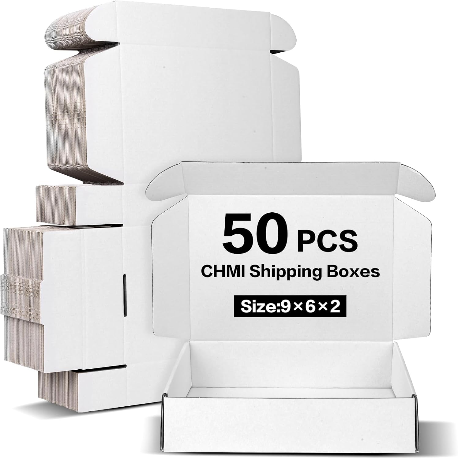 CHMI 9x6x2 Shipping Boxes Set of 50, White Small Corrugated Cardboard Box,Mailer Boxes for Small Business.