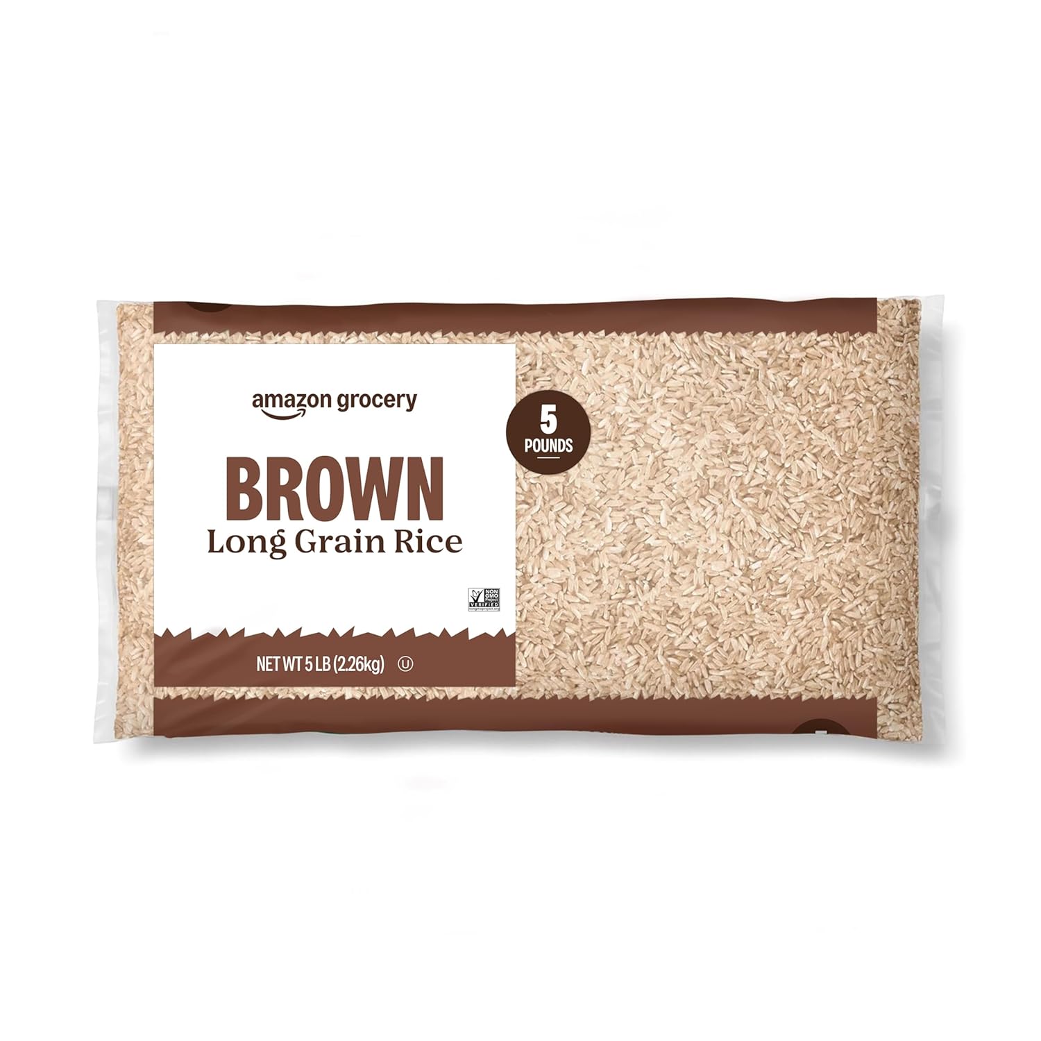 Amazon Grocery, Brown Long Grain Rice, 5 Lb