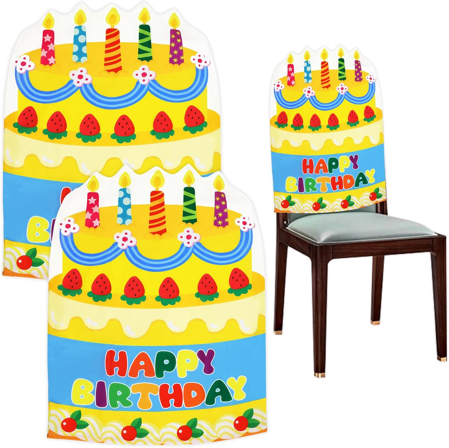 Fancy Land 2 Pcs Birthday Chair Cover for Classroom Happy Birthday Seat Cover for Kids Birthday Party Decorations for School Home Office Yellow