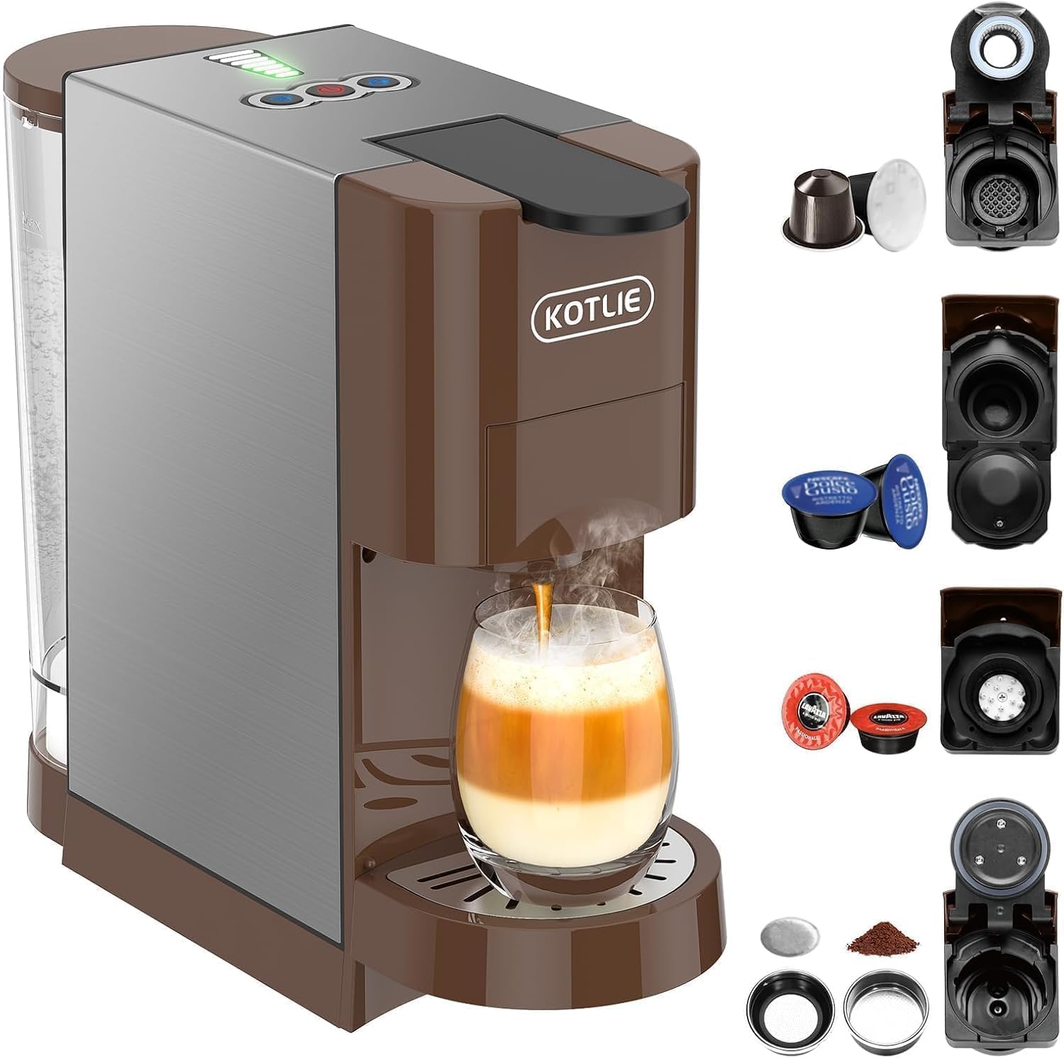 KOTLIE 5 in 1 Coffee Machine for Nespresso Original/Dolce Gusto/Lavazza Mio/L’OR/Ground Capsule and ESE Coffee Pods,19Bar multi-Capsule Coffee Machine AC-513HF