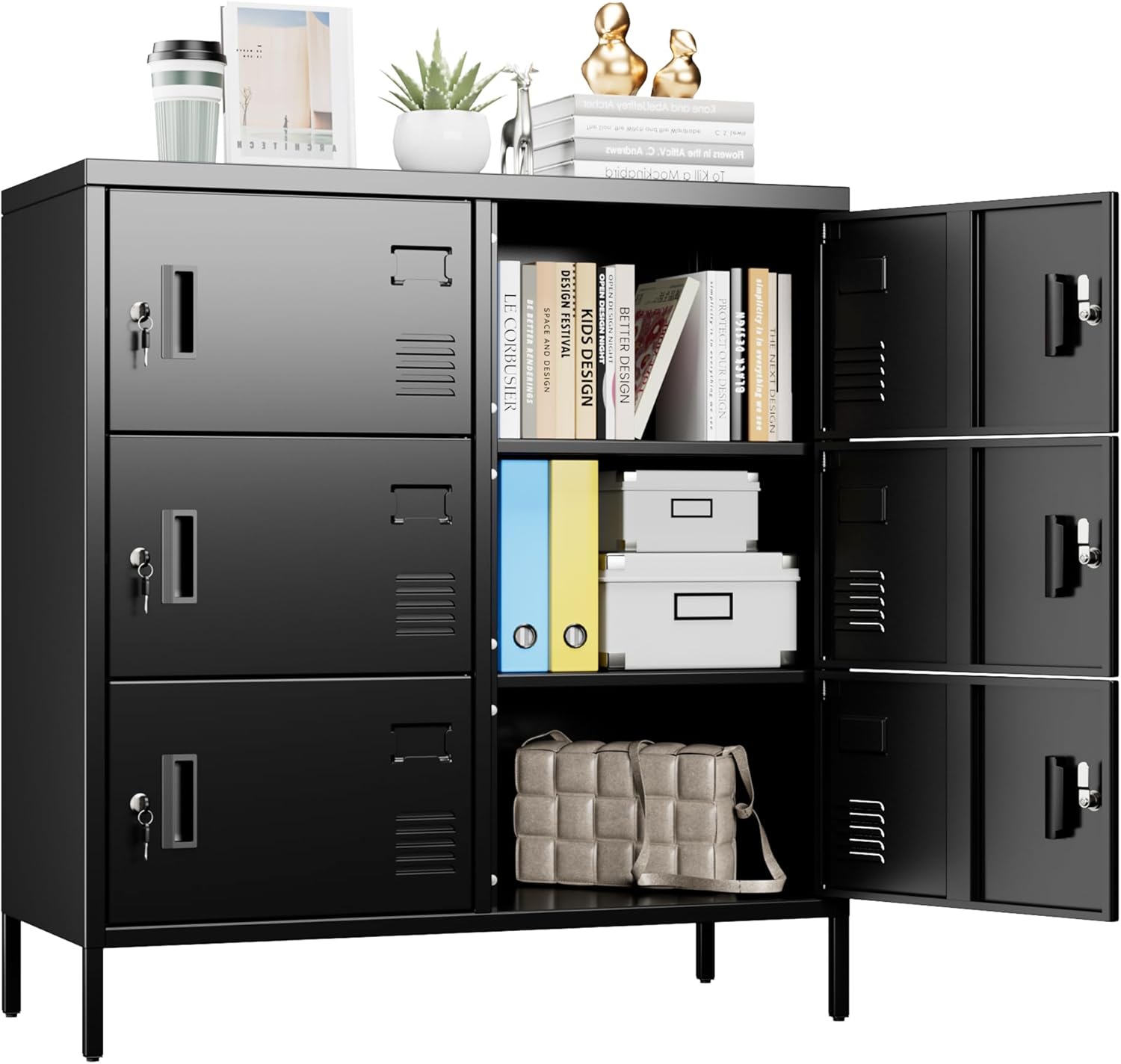 Metal Storage Lockers for Employees,6 Doors Lockable Steel Storage Locker for Office School Gyms Home,Assembly Required,Black