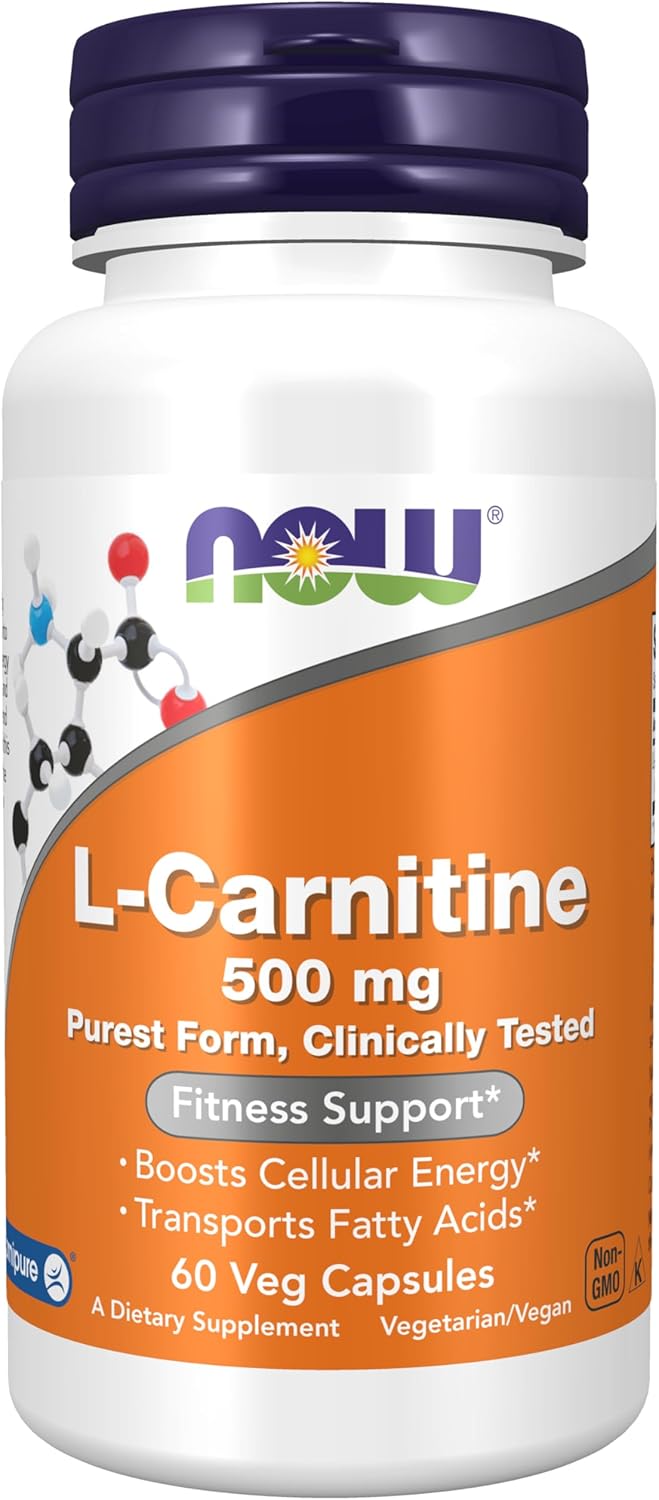 NOW Foods Supplements, L-Carnitine 500mg, Purest Form, Amino Acid, Fitness Support*, 60 Veg Capsules