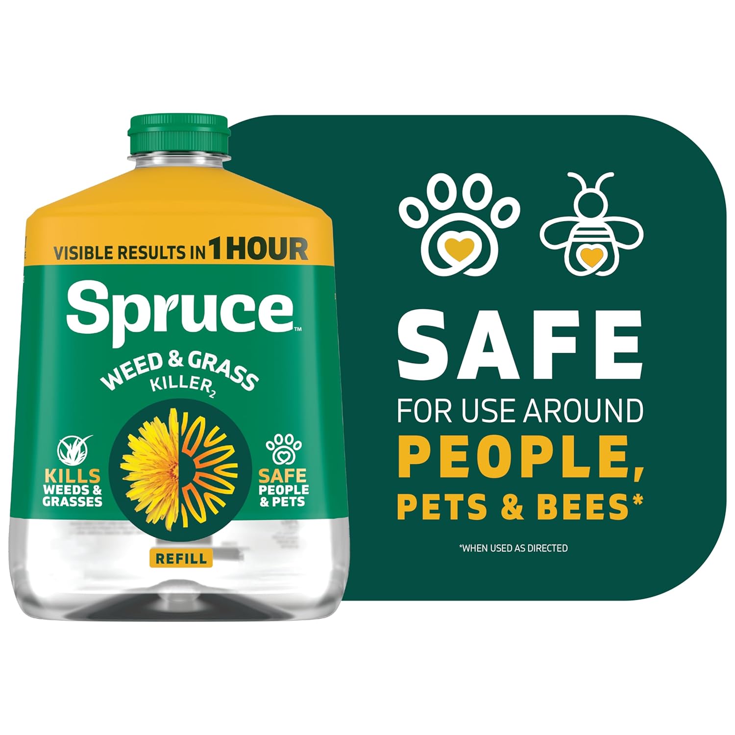 Spruce Weed Killer Refill - Versatile Weed & Grass Killer₂ for Flower Beds, Driveways & Mulch Beds - No Pour, No Mix, No Mess Refill - Kills Dandelions, Crabgrass & More (64 Oz)