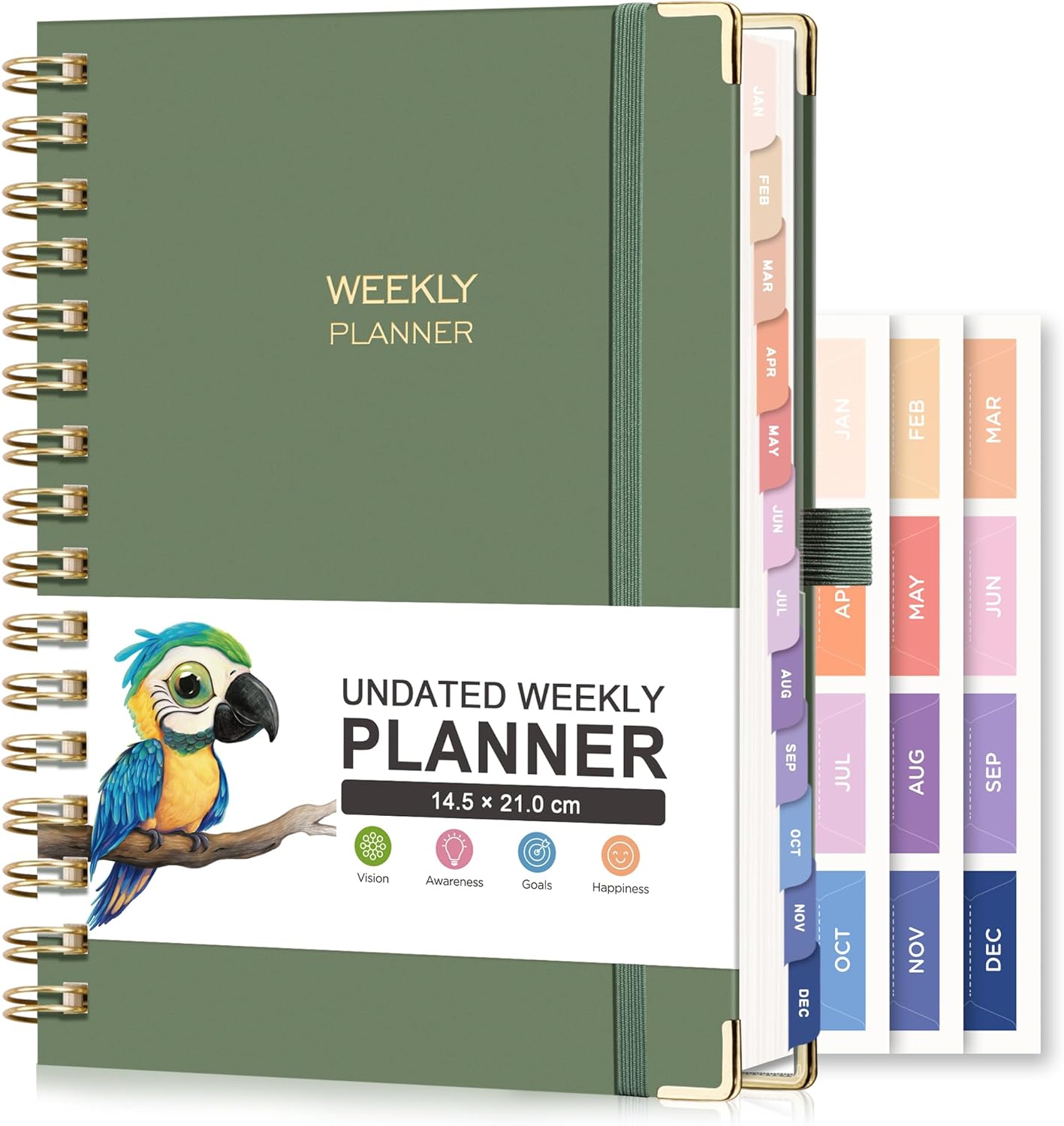 RETTACY Undated Planner - Diary Planner Notebook, Weekly and Monthly Journals for Women,53 Weeks & Daily Planning with 24 Self-Adhesive Tabs, Hardcover,100GSM Paper, 14.5x21cm - Light Green