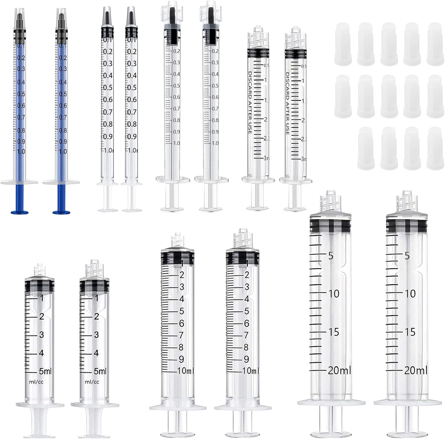 14 Pcs Syringe 1ml 3ml 5ml 10ml 20ml Plastic Syringes No Needle with Cap Measuring Syringe Reusable for Scientific Lab Dispensing Liquid Measuring Pet Feeding Glue Applicator