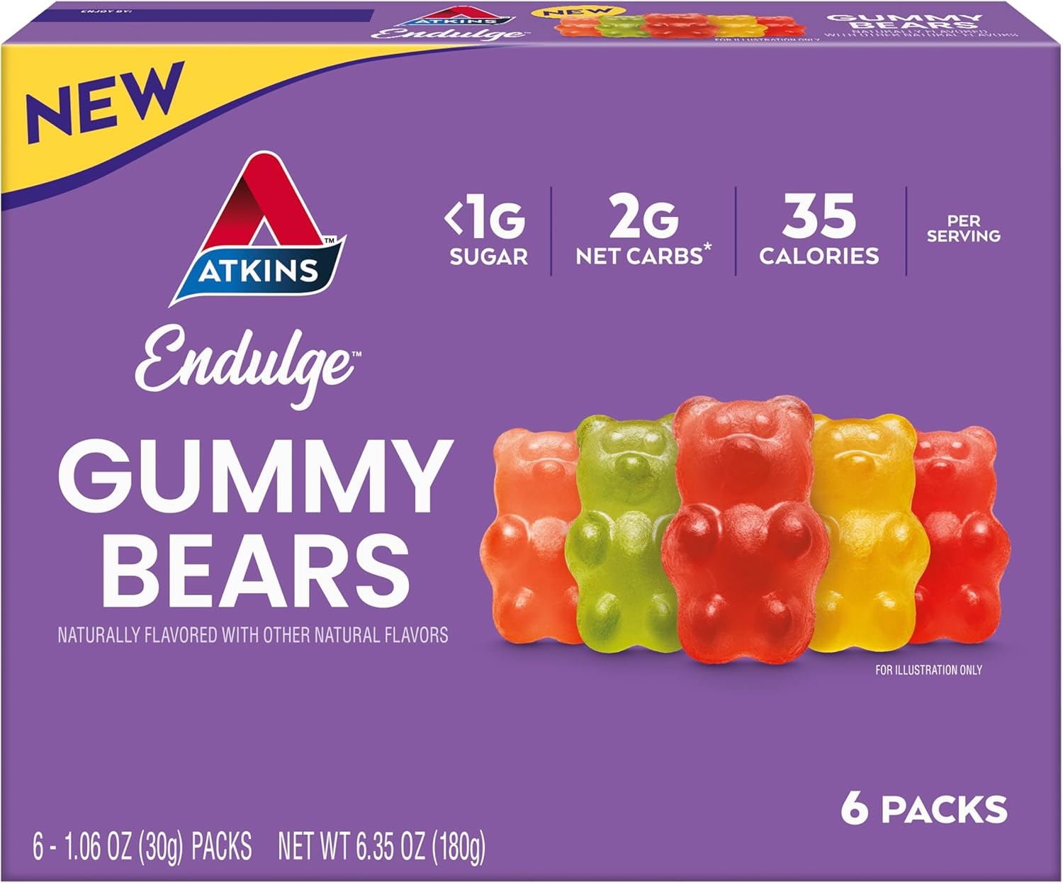 Atkins Endulge Gummy Bears, Low Sugar, Keto Candy, 6 Count