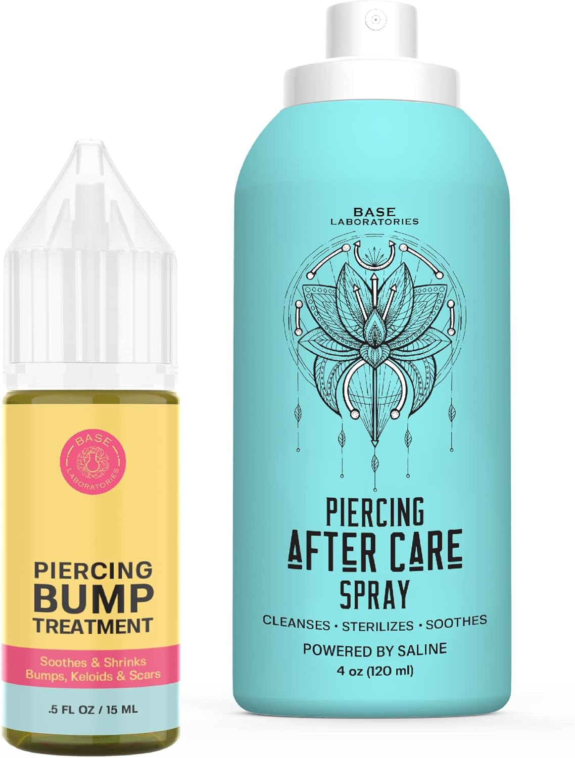 BASE LABORATORIES Piercing Aftercare Kit: Piercing Bump Solution Oil(15ml) + Piercing Aftercare Spray (4oz)