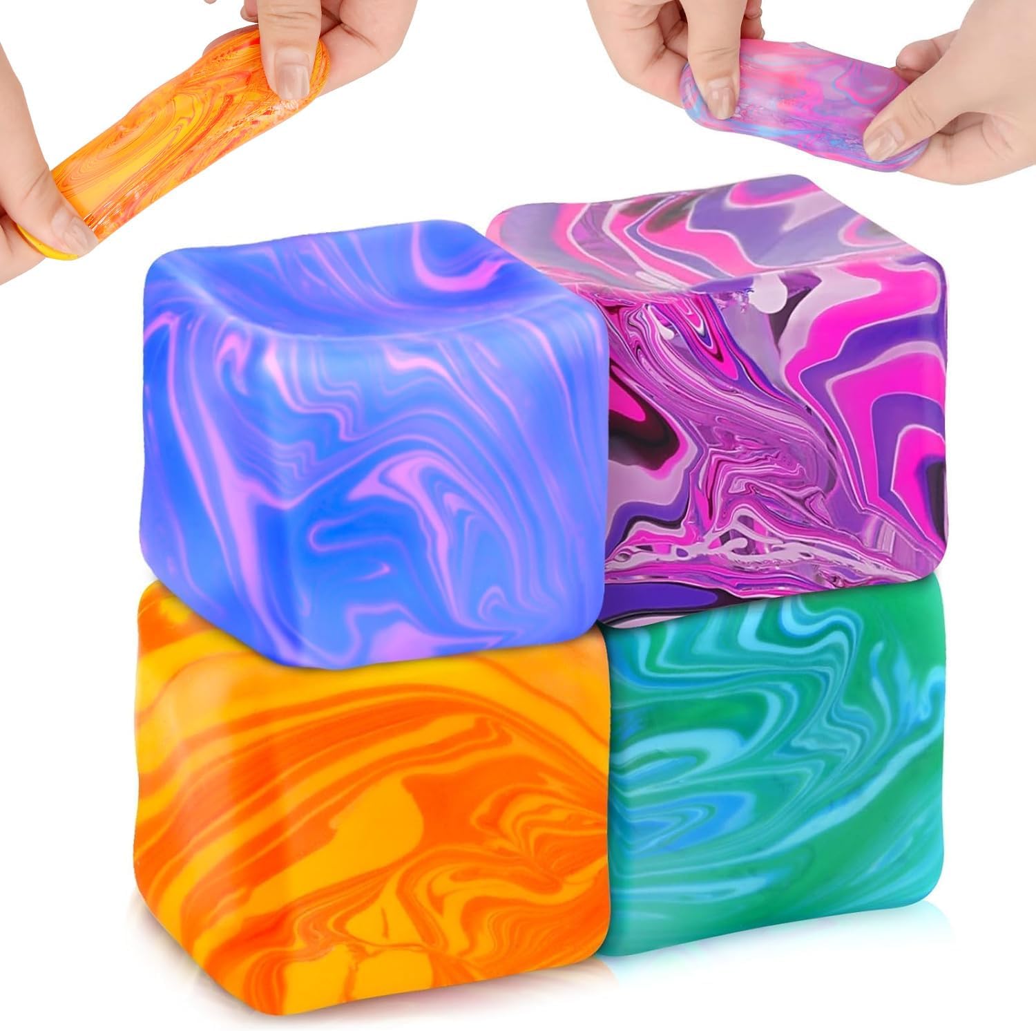 4Pcs Needoh-Nice Cube, Ice Cube Stress Relief Fidget Toys, Squishy Color Doh Cube Squeeze Toys for Kids Adults, Sensory Hand Exercise Stress Balls for Autism Anxiety Relief (small)