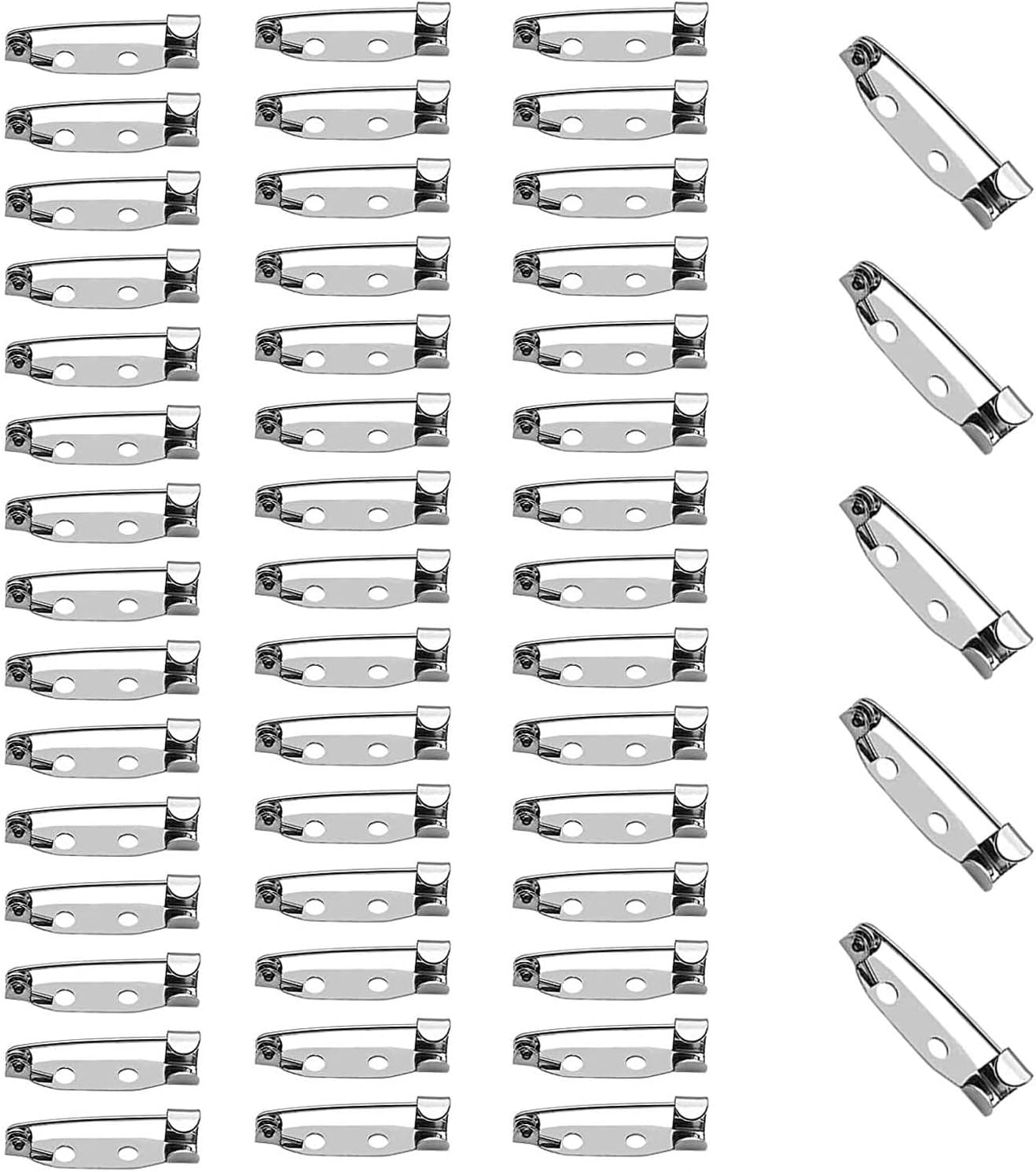 50Pcs Brooch Pins, Brooch Backs Silver Bar Pins, Back Clasp Brooch Secure BroochPins for Crafting Badges Stationary Bandages Sewing Dressmaking Name Tags 25mm