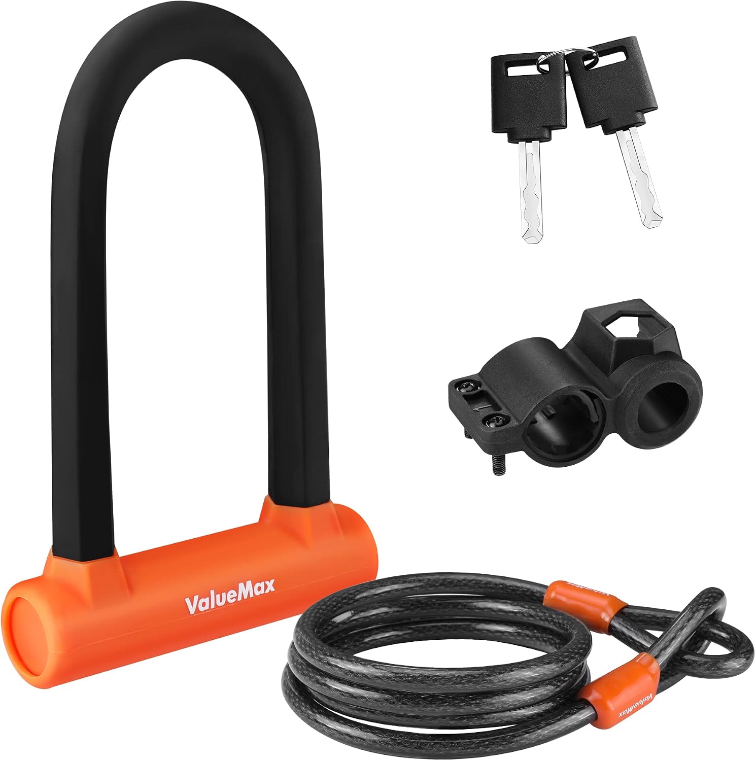 ValueMax Bike Lock - 16 mm High Security Bike U Lock, with 1.8 m(6 FT) Security Bike Cable, Heavy Duty Cycle D Lock and Mount Holder, for Motorcycles/Scooters/Bicycles/Door | Heavy Duty Cycle D Lock, for Motorcycles/Scooters/Bicycles