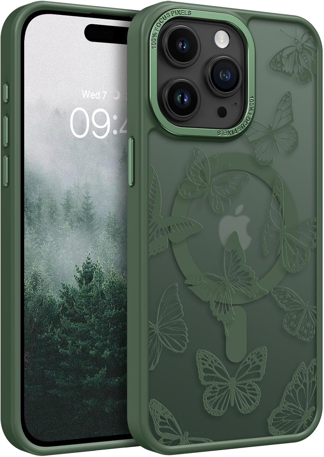 BENTOBEN for iPhone 15 Pro Case,Cute Butterfly Pattern iPhone 15 Pro Magnetic Case [Compatible with MagSafe] Translucent Matte Slim Women Girl Protective Case for iPhone 15 Pro 6.1", Green