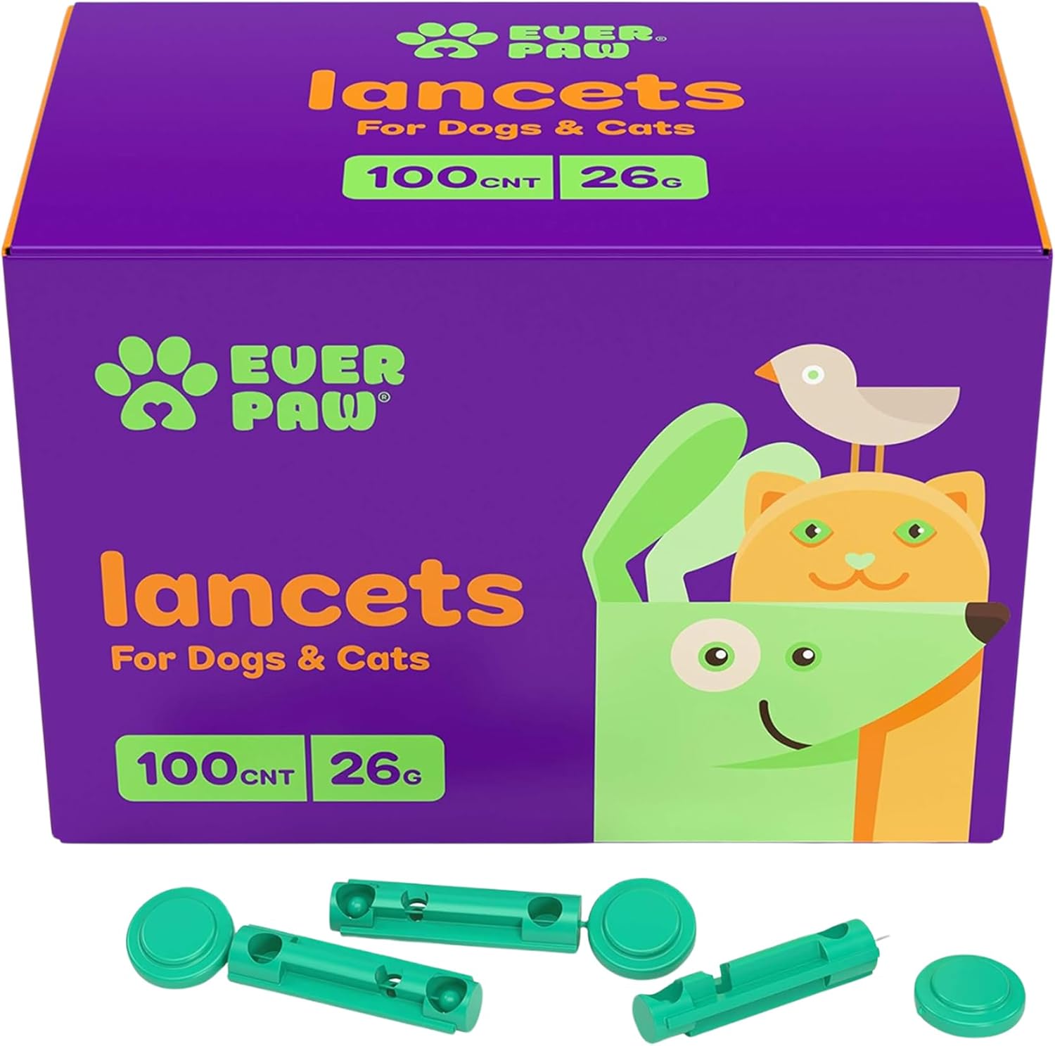 Pet Lancets for Diabetes Testing, Glucose Monitoring for Dog & Cat, Extended Needle Glucose Monitor Lancets, Thick 26-Gauge for Medium to Larger Breed Animals, 100 Count