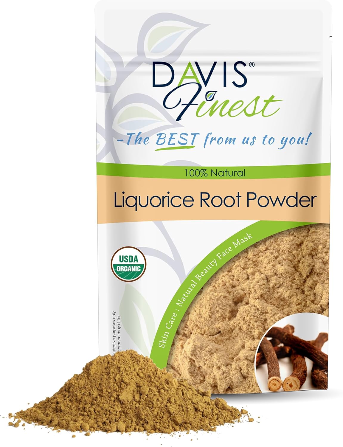 Davis Finest Organic Liquorice Root Powder 250 g Pure & Natural Mulethi Glycyrrhiza Glabra, Ayurvedic, Chemical-free, Facial Masks Skincare, Dark Spots, Face Brightening, Smooth Skin