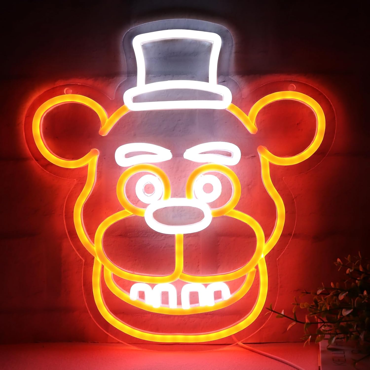 Freddy Neon Signs for Wall Decor，LED Neon Lights for Bedroom，Birthday、Christmas Gifts for kids 5V Power Adapter 12 * 13Inch(wite+orange)