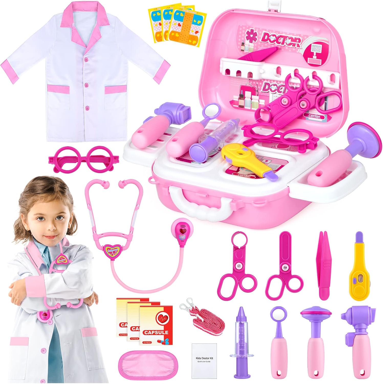 Doctor Toys Kit for Girls - Dr Medical Pretend Play Toys Set for Kids - Doctors Dress Up Kits for Toddlers 3-5 - Nurse Sets for Girl 22Pcs - Doctors Playset for Toddler Ages 3 4 5 6 Year Old