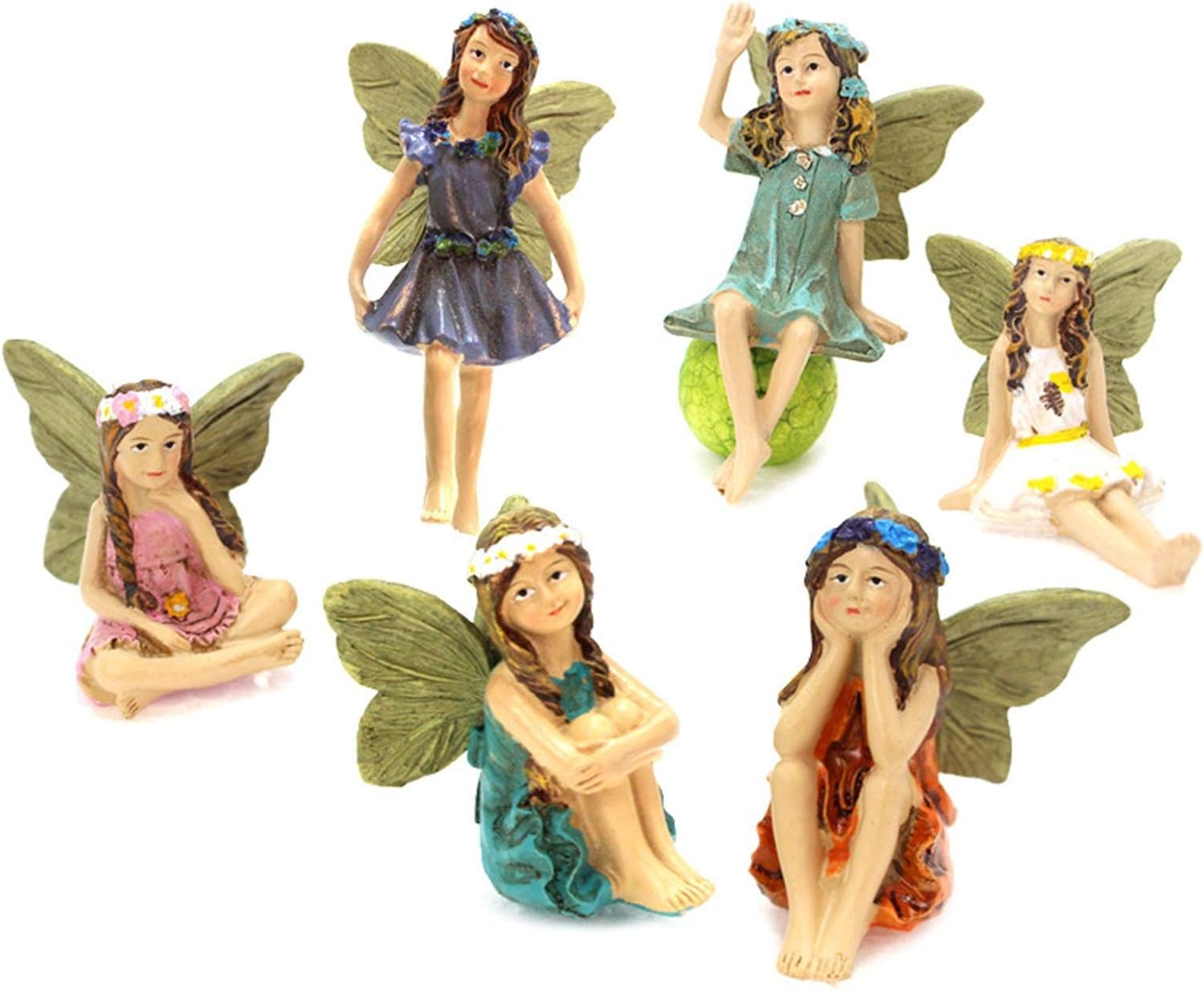 courti Fairy Garden Accessories 6 Flower Fairy Garden Miniature Fairies Figurines, Fairy Statue Statue Fly Wing Family Miniature Flower Fairy Girls