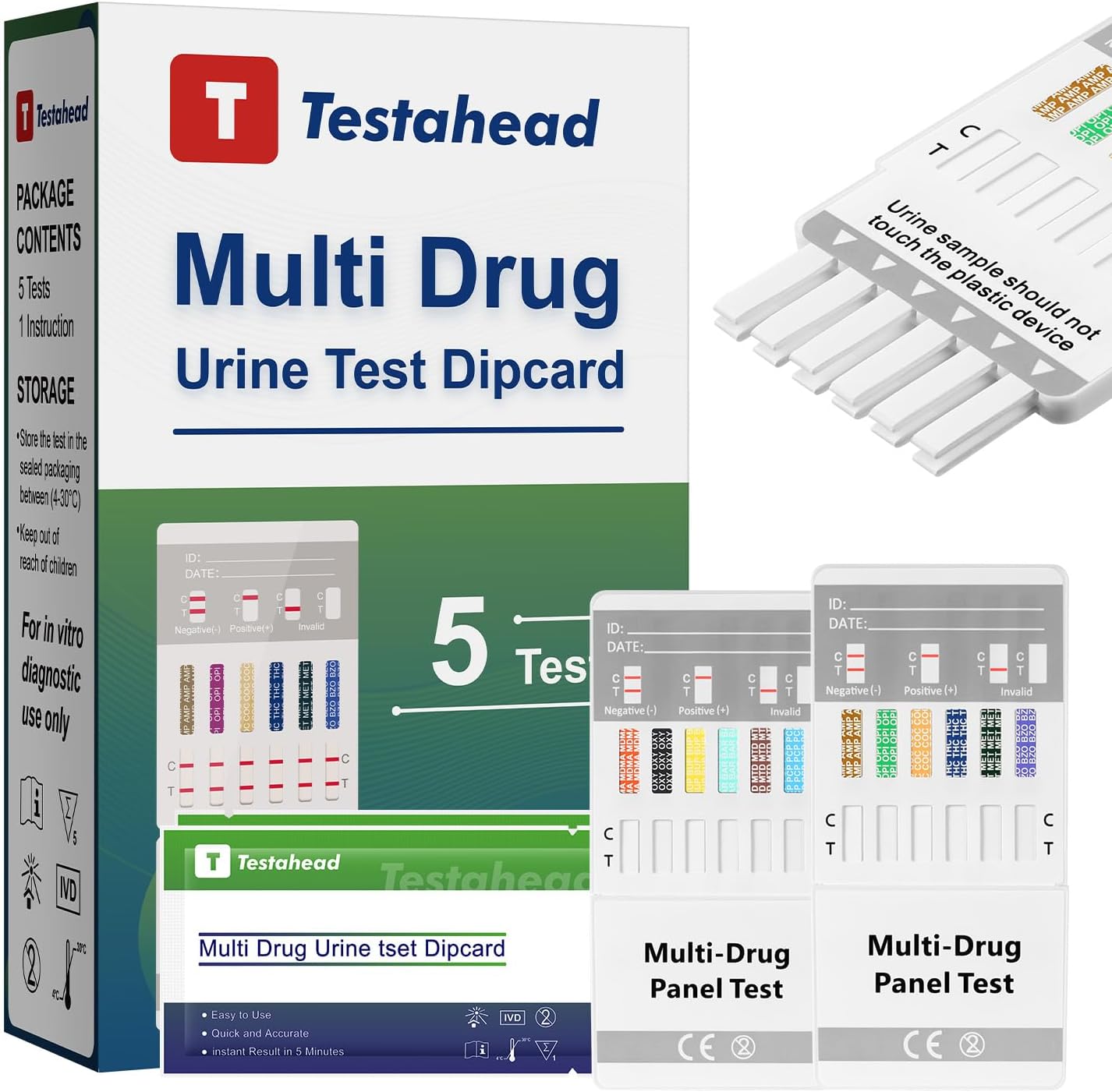 Drug Test Kit - 12 Panel Home Urine Test Strips for Marijuana(THC),COC, and More | Instant Results | 5 Pack for Workplace, Healthcare & Personal Use