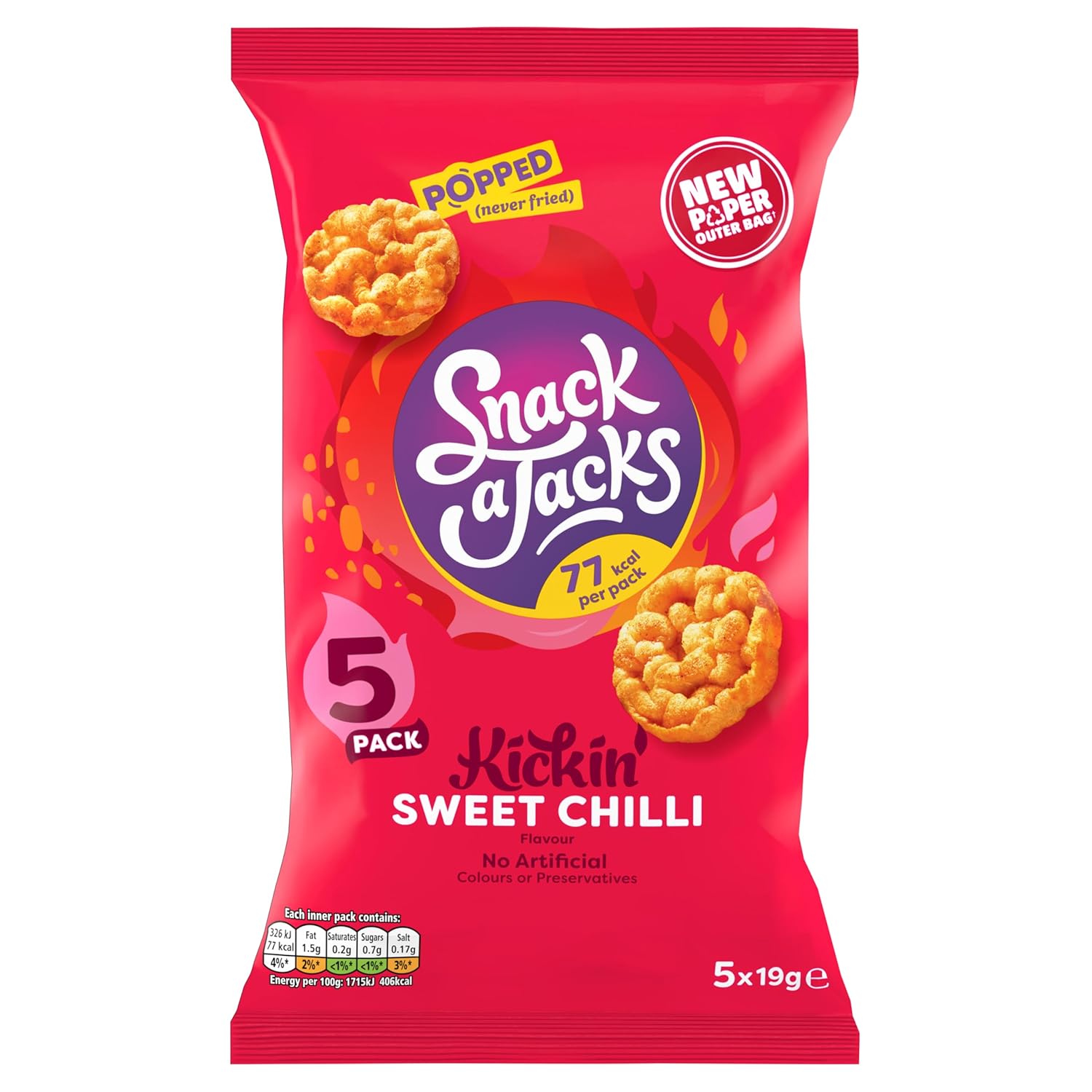 Snack a Jacks Sweet Chilli Multipack Rice Cakes Crisps 5 x 19g