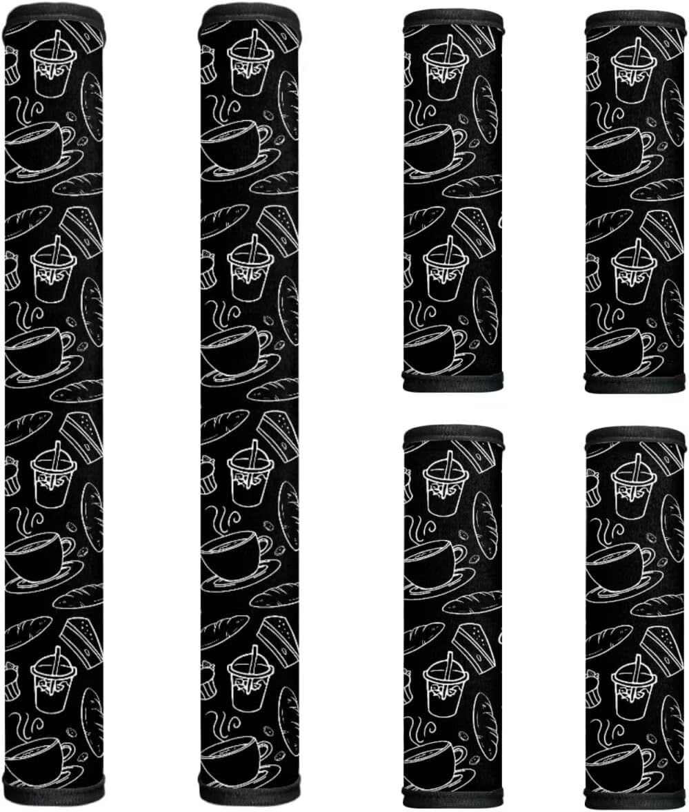 Refrigerator Door Handle Wraps Set of 6 Pack Fridge Handle Covers Protective Washable Kitchen Home Appliance Handle Gloves Decor for Microwave Oven Dishwasher, Coffee Bread Cake Black Doodle