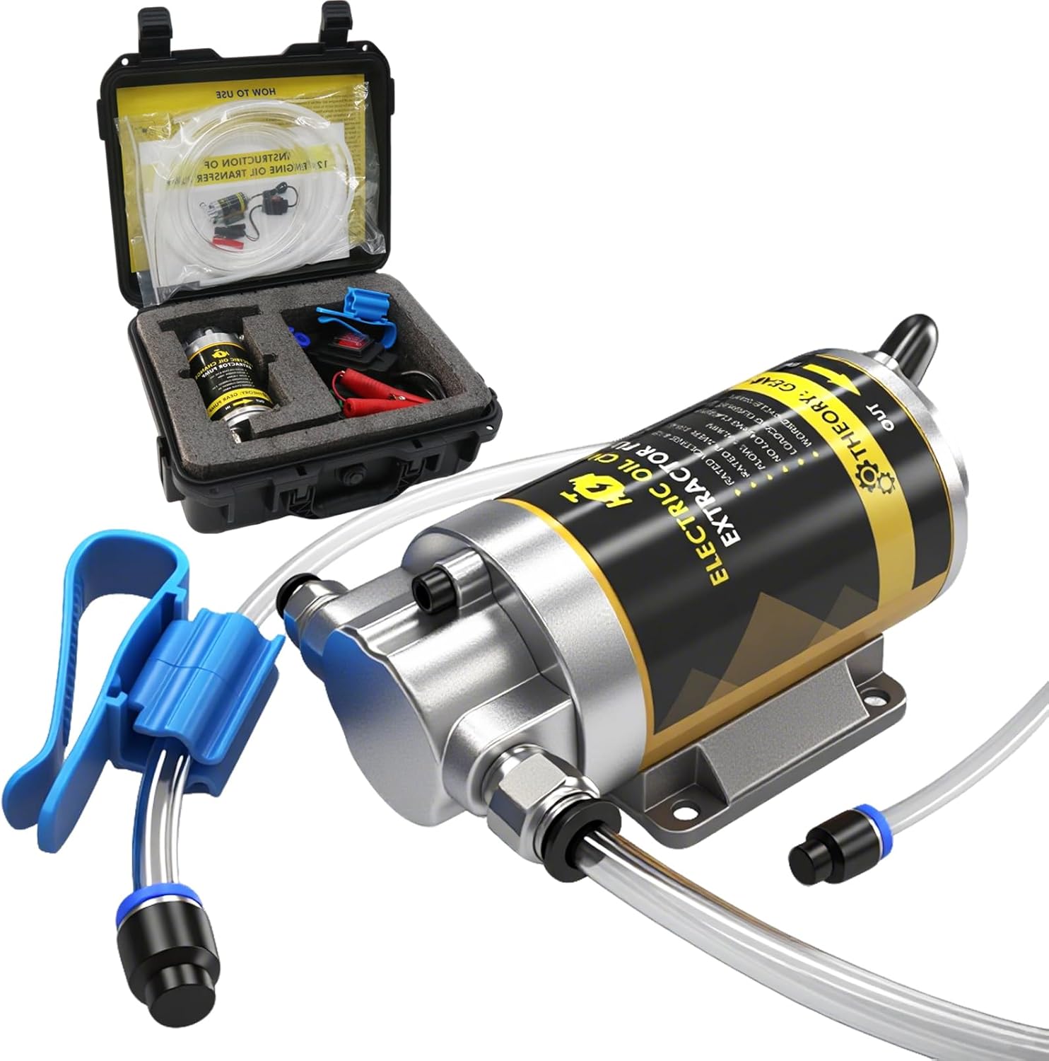 12V 100W Portable Oil Transfer Pump Set, 1-4L/min Fluid Transfer Pump for Engine Oil, Gear Oil, Lubricating Oil Change, Electric Self-Priming Motor Gear Oil Pump for Boat, Car, Trucks and Lawnmower