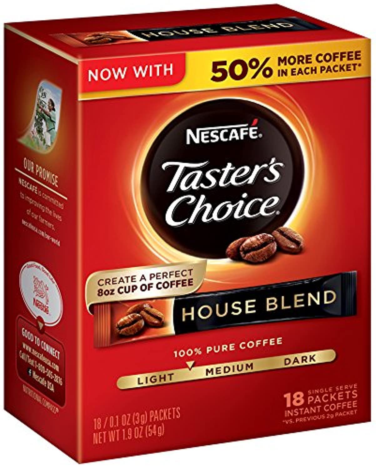 Nescafe Taster's Choice, House Blend Instant Coffee Single Serve Sticks, 18 Count
