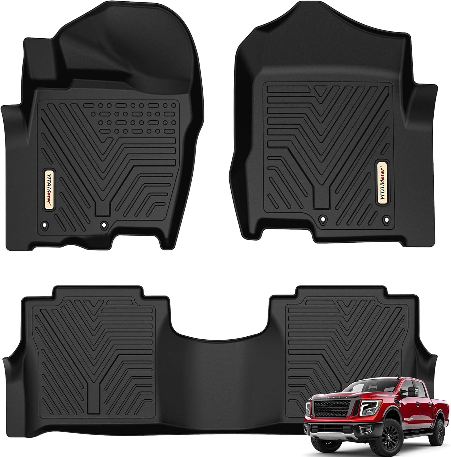 YITAMOTOR Floor Mats Compatible with 2017-2019 Nissan Titan, 2016-2019 Nissan Titan XD Crew Cab with 1st Row Bucket Seat, Custom Fit Floor Liners, 1st & 2nd Row All-Weather Protection