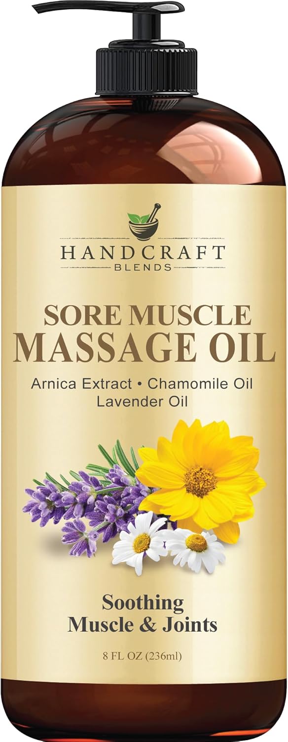 Handcraft Blends Sore Muscle Massage Oil 8 Fl Oz - Moisturizing Body Oil for Massage Therapy - Made with Arnica Extract, Chamomile, Lavender, Peppermint Oils