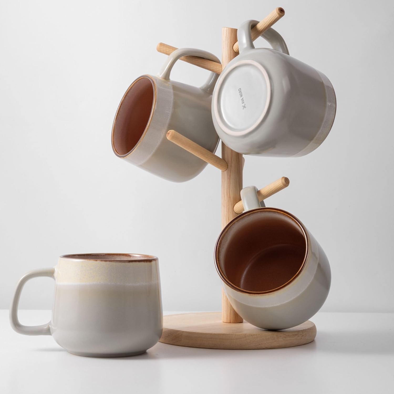 Ceramic Coffee Mugs Set of 4, 12 oz Stoneware Coffee Cups with Comfortable Handle for Latte, Tea, Cappuccino, Cocoa -Microwave and Dishwasher Safe - Modern Unique Aesthetic - Reactive Glaze