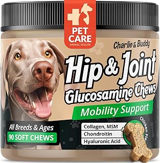 Charlie & Buddy Glucosamine for Dogs Chewable, Joint Supplement for Dogs for Mobility Support, Glucosamine Chondroitin for Dogs with Hyaluronic Acid, Collagen, Chicken Flavor, 90 Soft Chews