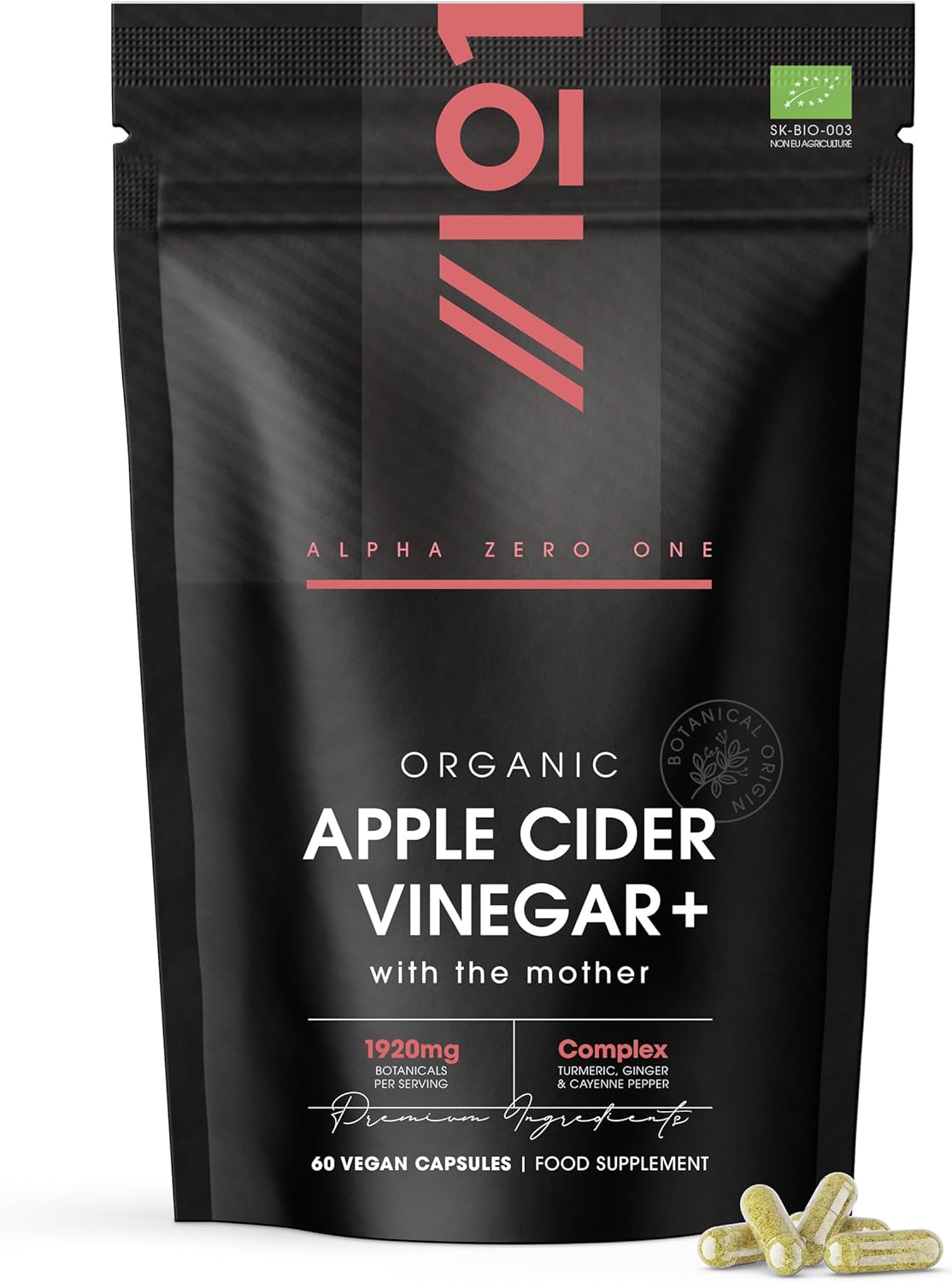Organic Apple Cider Vinegar 1920mg - with Turmeric, Ginger & Cayenne Pepper - 60 Vegan Capsules – Raw Unfiltered with The Mother by Alpha01