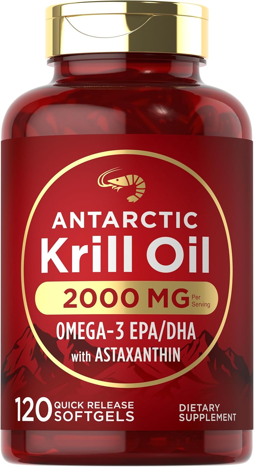 Carlyle Antarctic Krill Oil 2000mg | 120 Softgels | Omega-3 EPA, DHA, with Astaxanthin Supplement Sourced from Red Krill | Maximum Strength | Laboratory Tested