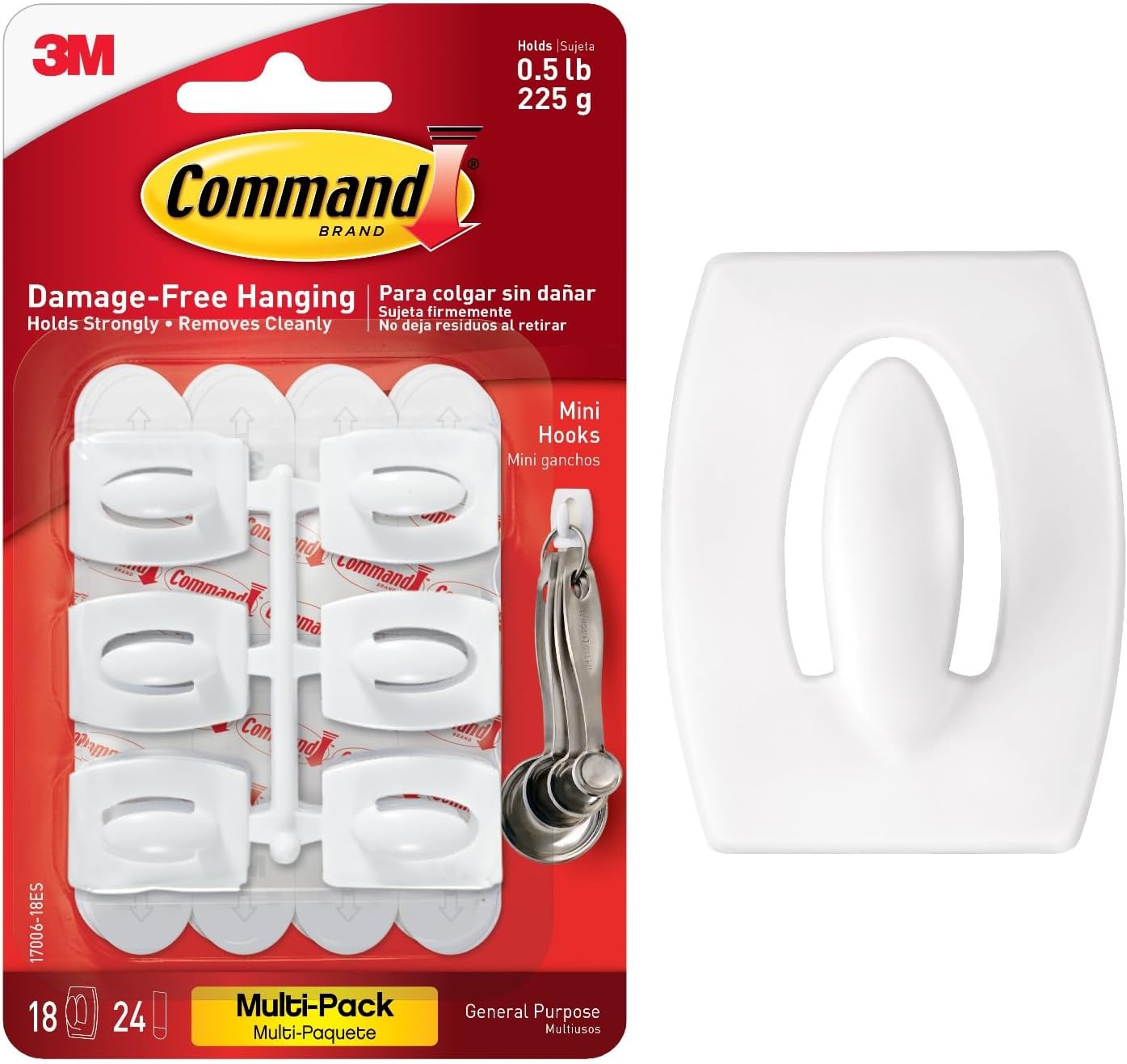 Command Mini Hooks, Value Pack - Pack of 18 Hooks and 24 Adhesive Strips, White - Damage Free Hanging