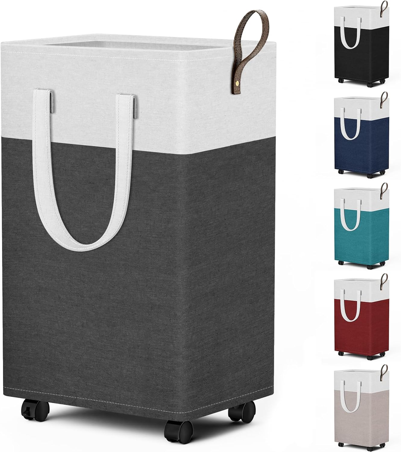 HomeHacks 75L Large - Capacity Rolling Laundry Basket, Laundry Hamper with 4 Smooth Wheels, Collapsible Waterproof Clothes Basket, Freestanding Hamper with Handles for Bedroom/Dorm/Laundry Room (Gray)