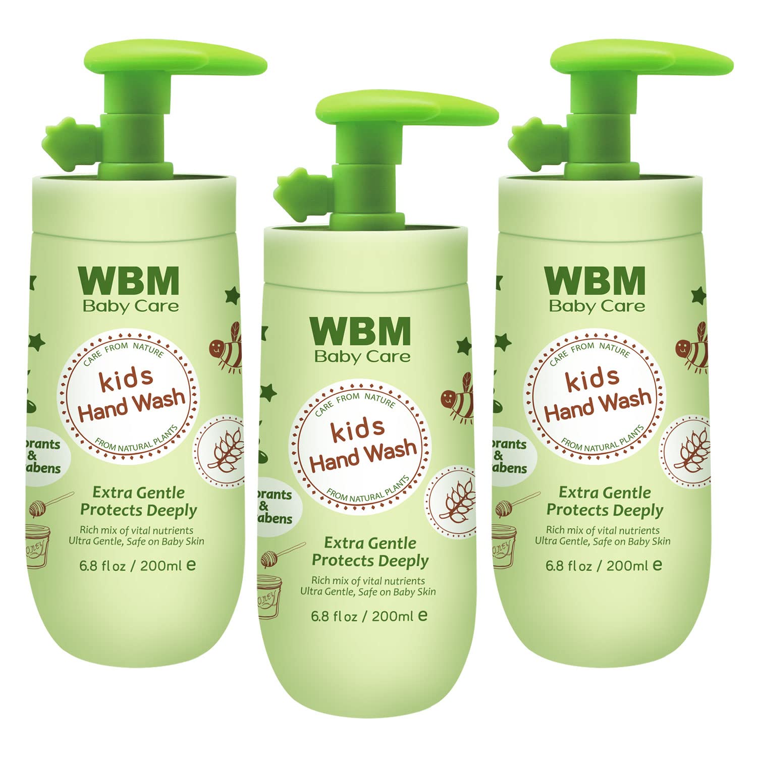 Care Baby Natural Liquid Hand Soap 6.8 oz (Pack of 3) | Gentle Hand Wash with Honey, Wheatgerm & Organic Olive Oil | Moisturizing, Non-Toxic, Safe for Sensitive Skin