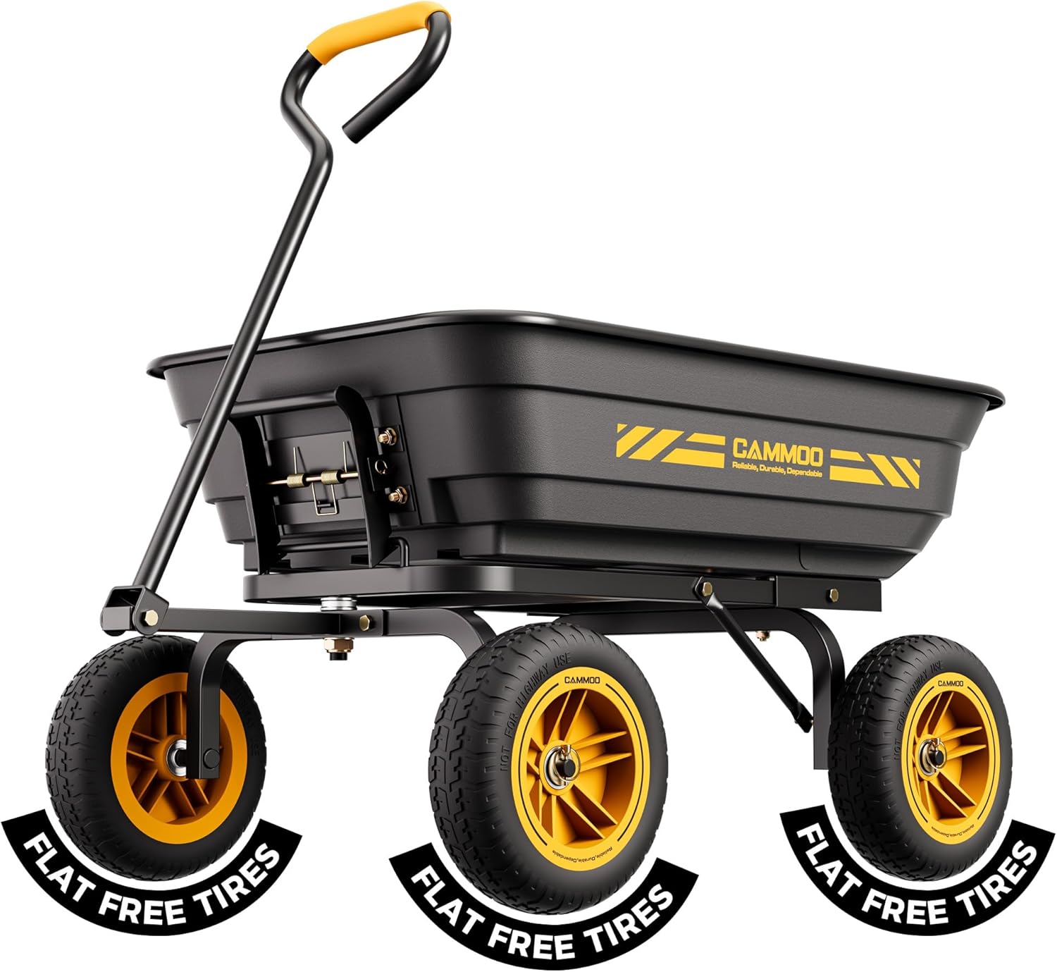 10-in NO-FLAT TIRES 600lb Heavy-Duty Garden Dump Cart 4 Cu.Ft. Utility Wagon with Quick-Release Dumping & Prime Grade 100% Virgin Polypropylene - Not Recycled Material for Landscaping Gardening