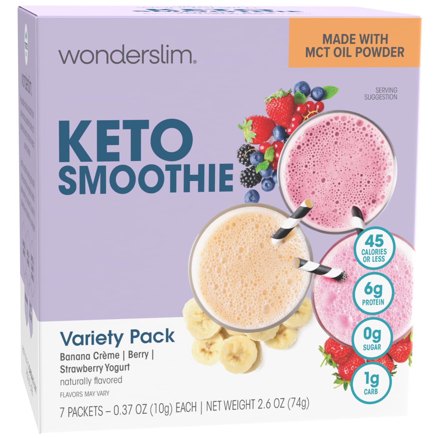 WonderSlim Keto Smoothie with C8 MCT Oil, Variety Pack, Low Carb, No Sugar, Gluten Free (7ct)
