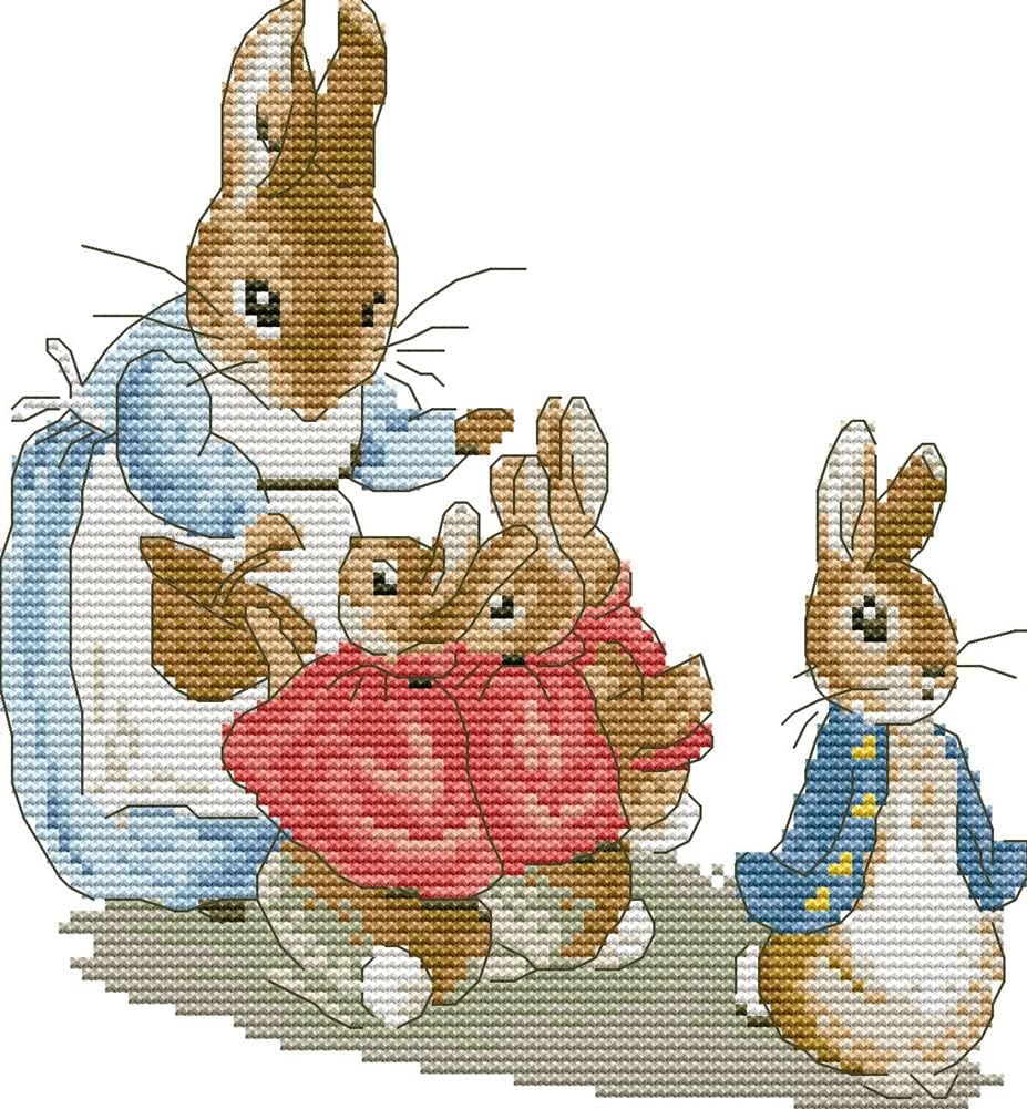 Awesocrafts Cross Stitch Stamped Kits Peter Rabbit Family Easy Patterns Cross Stitching Embroidery Needlework Kit Supplies