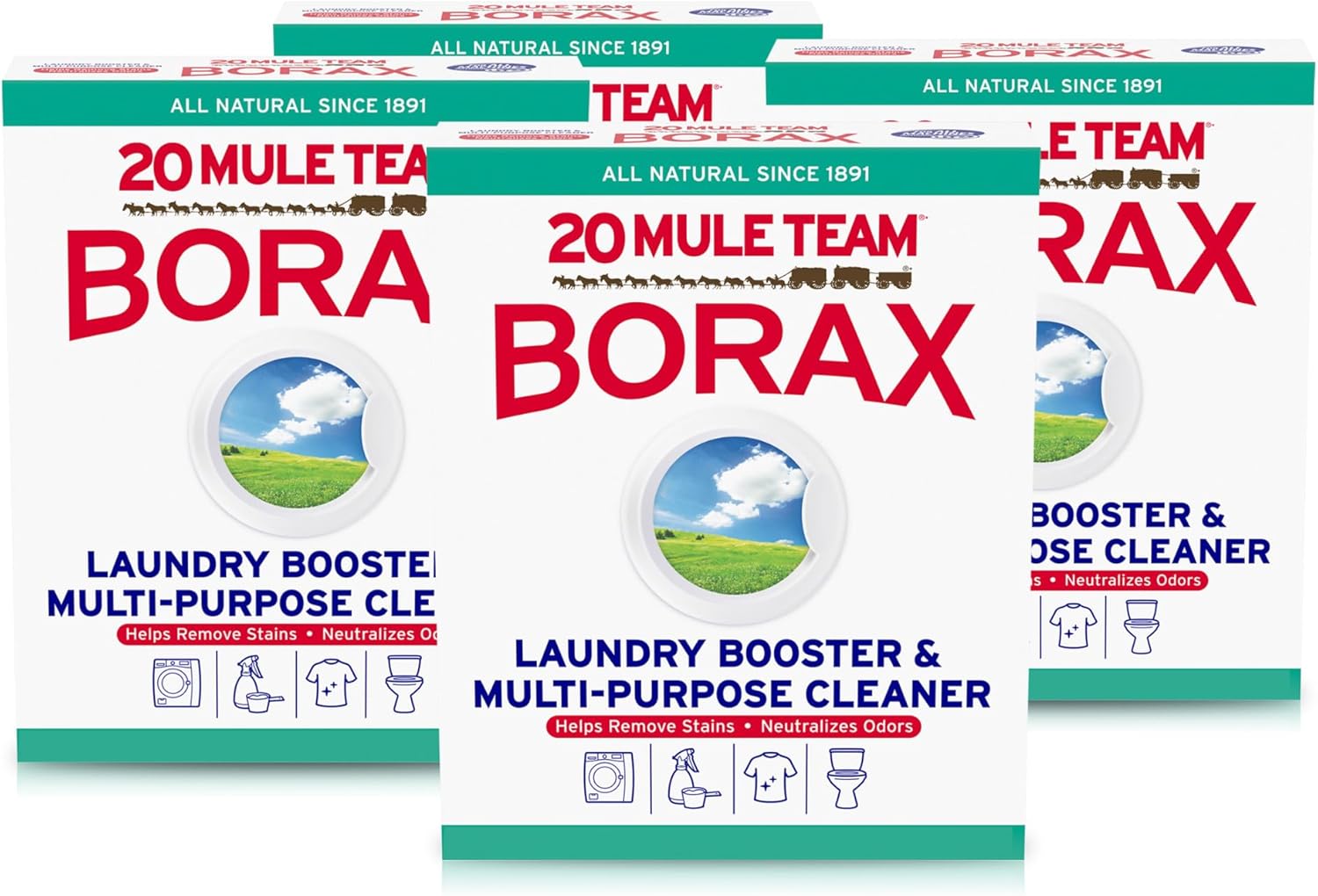 20 MULE TEAM Borax Powder, 65 Ounce, 4 Count, All Natural Laundry Booster & Multi-Purpose Household Cleaner for Kitchen and Bathroom, Stain & Odor Fighter, Helps Deodorize & Freshen