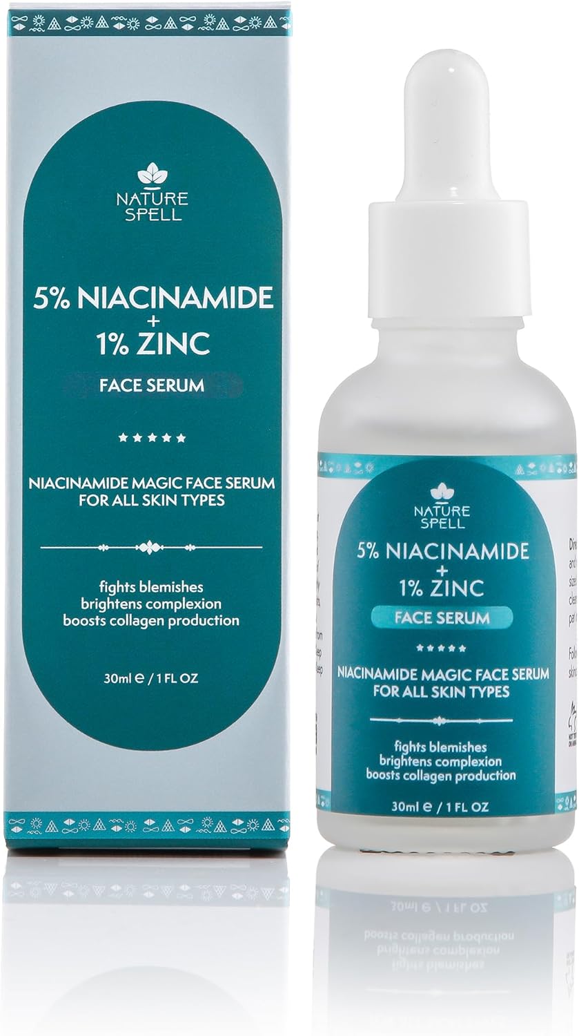 Nature Spell 5% Niacinamide + 1% Zinc – Niacinamide Magic Face Serum 30ml – Blemish Recovery – Minimises Enlarged Pores – Improves Skin Texture – 100% Vegan – Made in the UK