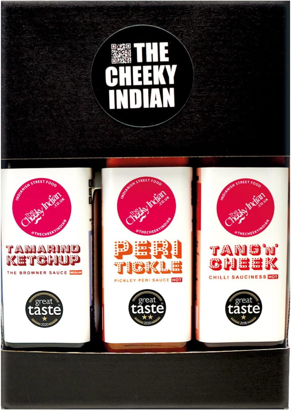 THE CHEEKY INDIAN - Assorted Sauces Gift Pack, Tang 'n' Cheek 225g, Tamarind Ketchup 270g & Peri Tickle 225g, Flavourful Indian Style Sauces, Made in UK, Ideal For Dips, Curries, Chutneys, Marinades