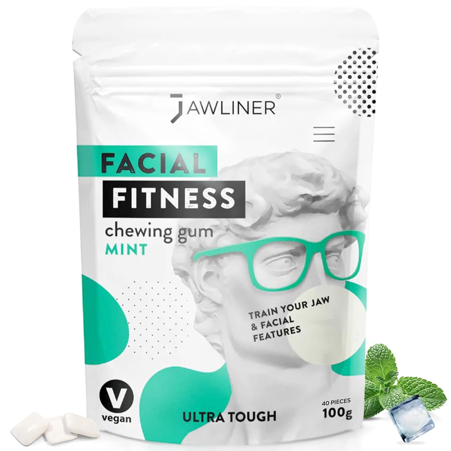 Jawliner® - Pioneers the Toughest Handmade 15x Harder Jawline Gum Includes 12 Weeks Coaching - Sugar-Free Mint Hard Gum - Jawline Exerciser for Mewing - Chewing Gum for Shaping the Jaw (2 Months Pack)