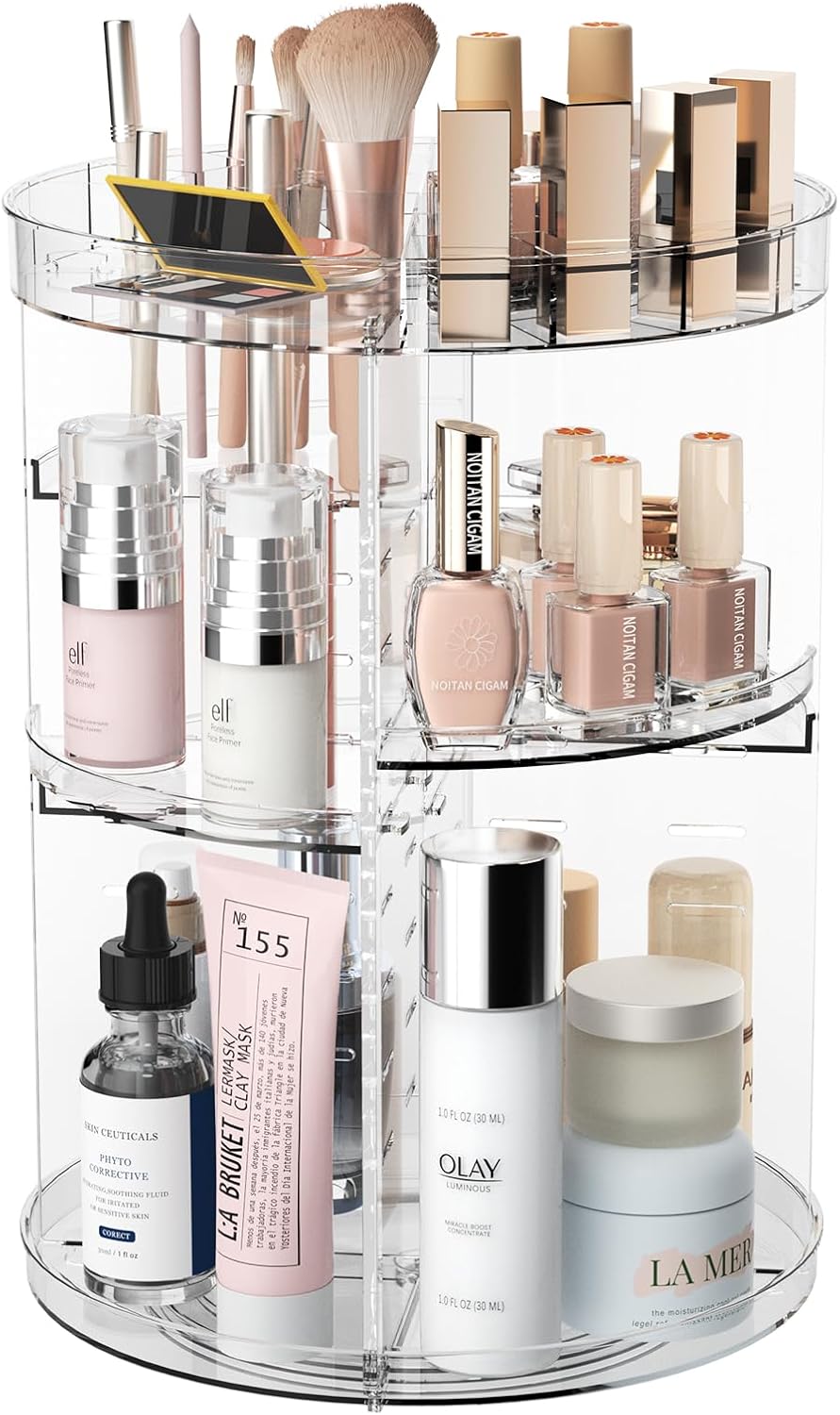 360 Rotating Makeup Organizer, Spinning Skincare Organizers with Slot Top, Cosmetic Storage Shelf with 8 Adjustable Layers, Revolving Perfume Organizer for Vanity Bathroom Countertop Bedroom