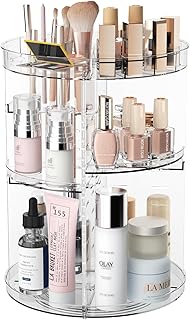 360 Rotating Makeup Organizer, Spinning Skincare Organizers with Slot Top, Cosmetic Storage Shelf with 8 Adjustable Layers, Revolving Perfume Organizer for Vanity Bathroom Countertop Bedroom