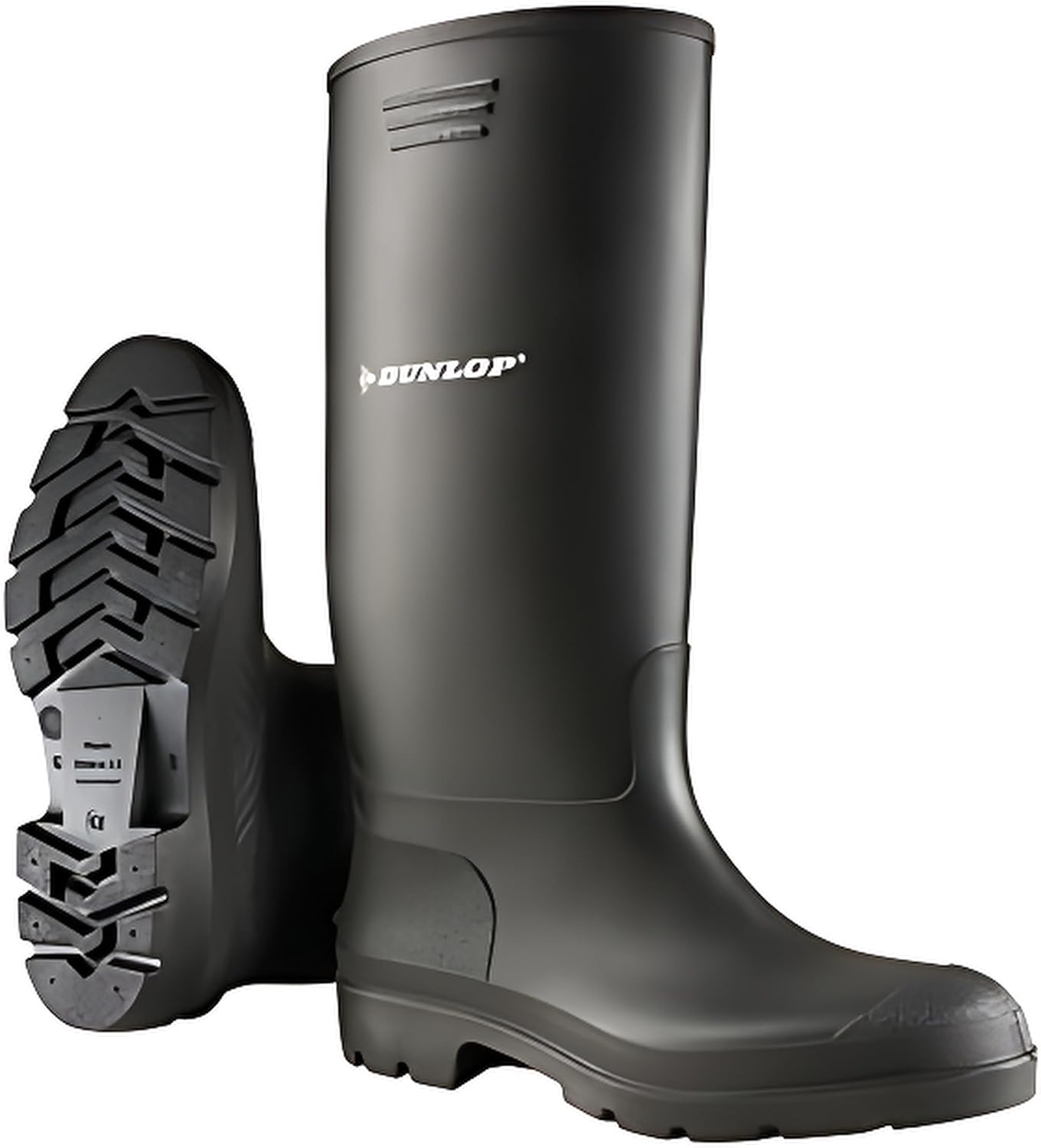 DUNLOP Pricemastor - Unisex Knee High Wellington Rain Boots, CE Certified Waterproof and Chemical Resistant PVC Wellies with Oil Resistant Outsole for Outdoor and Gardening