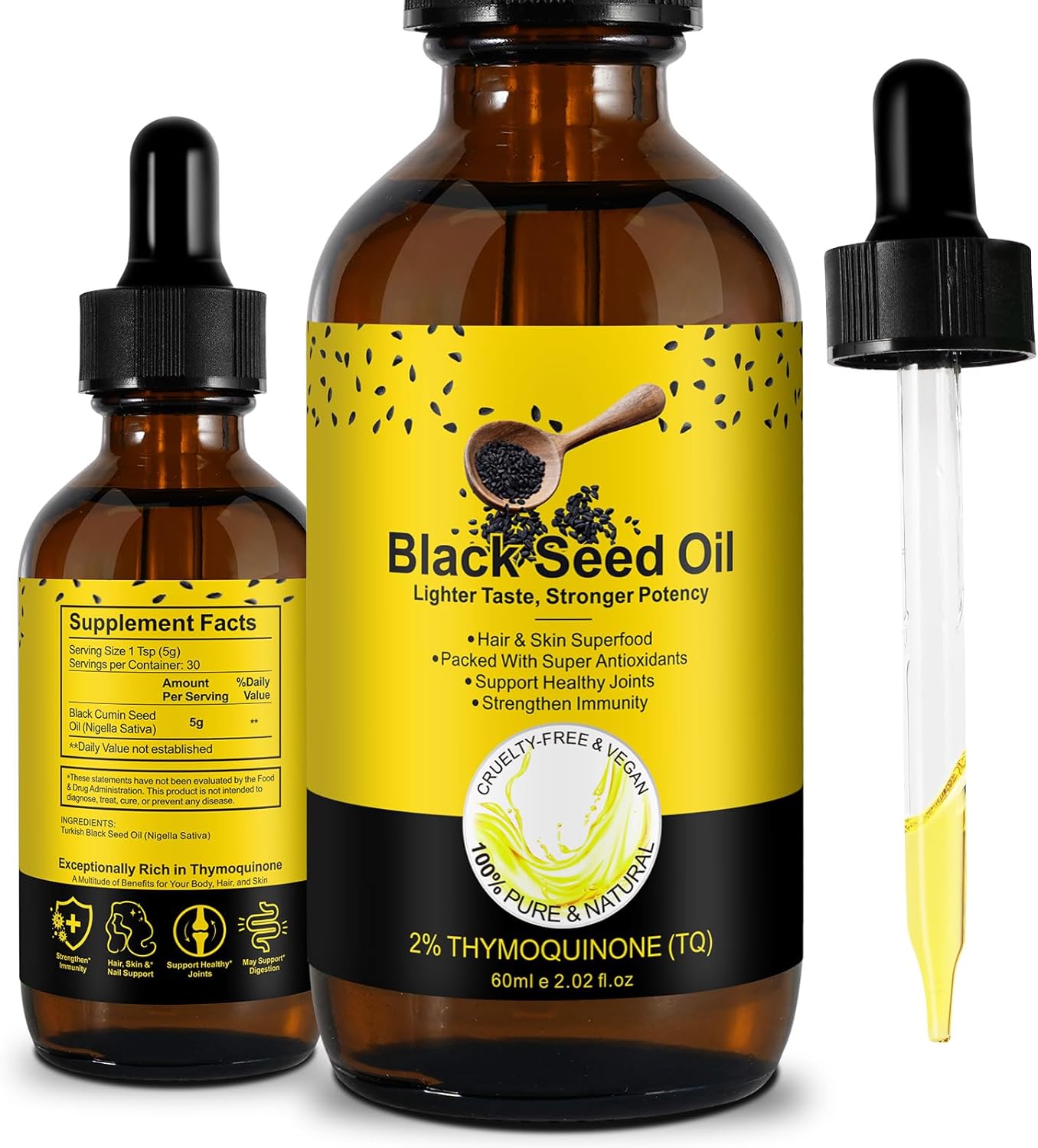 Black Seed Oil Organic Cold Pressed Black Seed Oil 100% Pure Natural Cumin Seed Oil Gluten Free Black Seed Oil Liquid for Hair Growth, Skin Cares