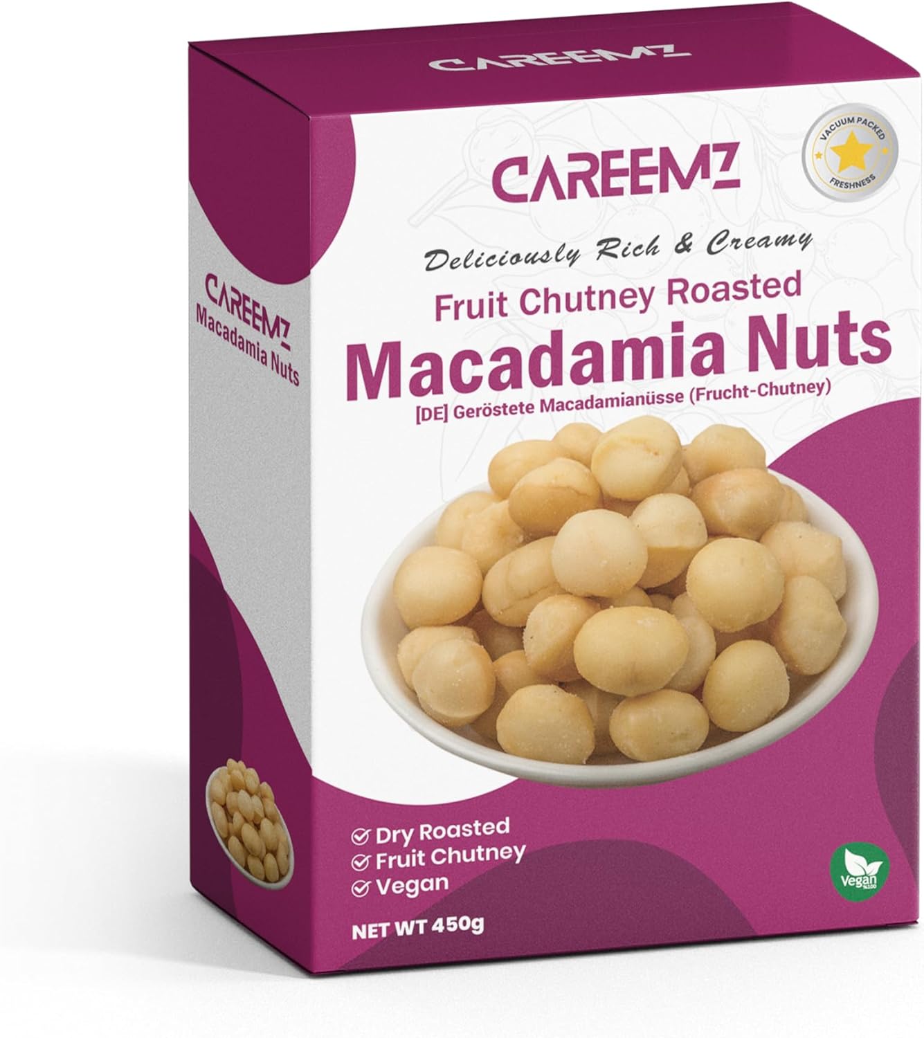 CAREEMZ Fruit Chutney Flavoured Roasted Macadamia Nuts, 450g Pack Size, Vacuum Sealed for Freshness (Fruit Chutney)