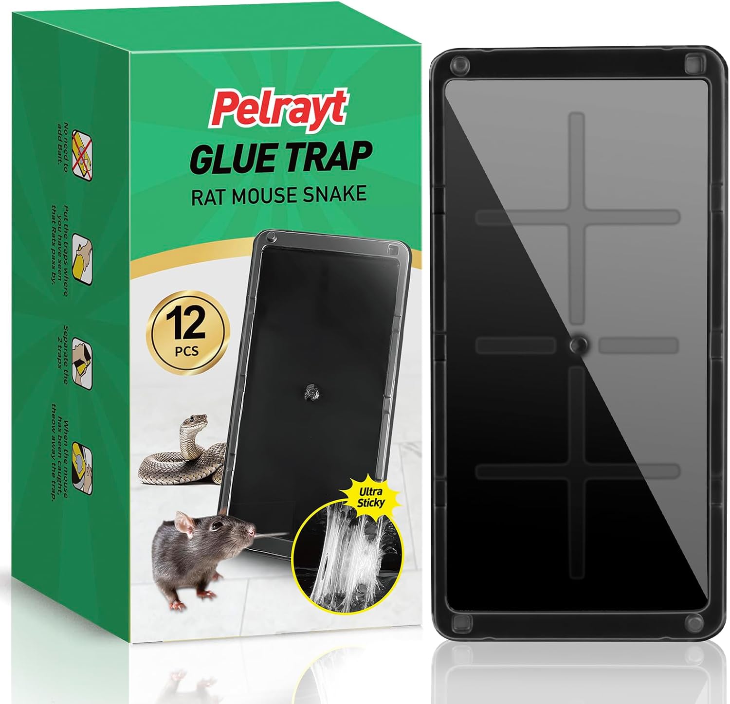 Glue Mouse Traps Indoor for Home, Rat Trap-12 Pack, Large Heavy Duty Glue Traps for Safe Home Pest Control. Pre-Scented, Non-Toxic Sticky Boards for Mice, Rats & More. Easy to Use