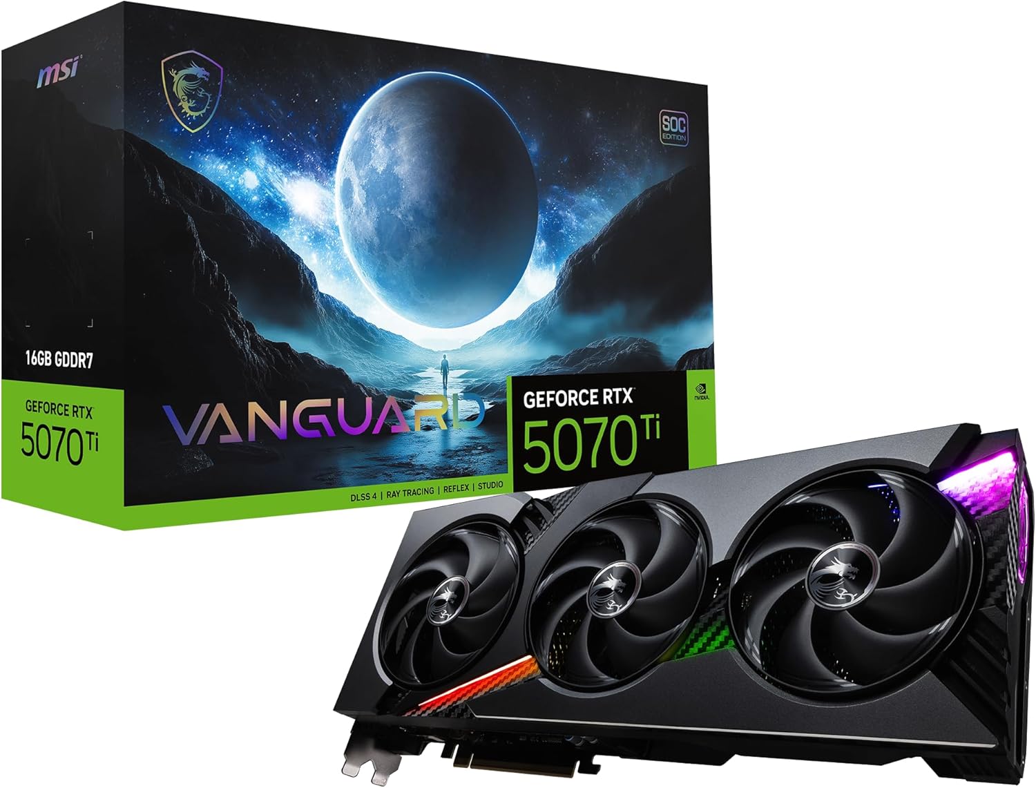 MSI Gaming RTX 5070 Ti 16G Vanguard SOC Graphics Card (16GB GDDR7, 256-bit, Extreme Performance: 2602 MHz, DisplayPort x3 2.1a, HDMI 2.1b, NVIDIA Blackwell Architecture)