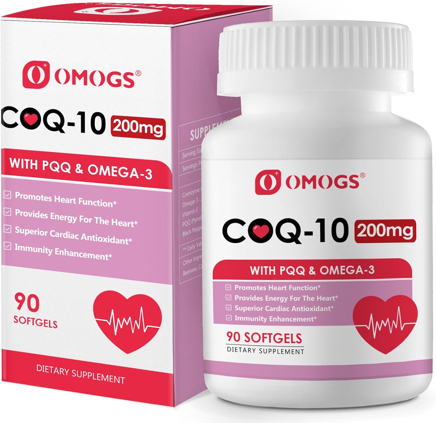 OMOGS CoQ10 200mg Softgels, Coenzyme Q10 High Absorption Supplements Support Heart Health, Cardiovascular Health, Immune System & Cellular Energy Production, Gluten Free, 90 Softgels